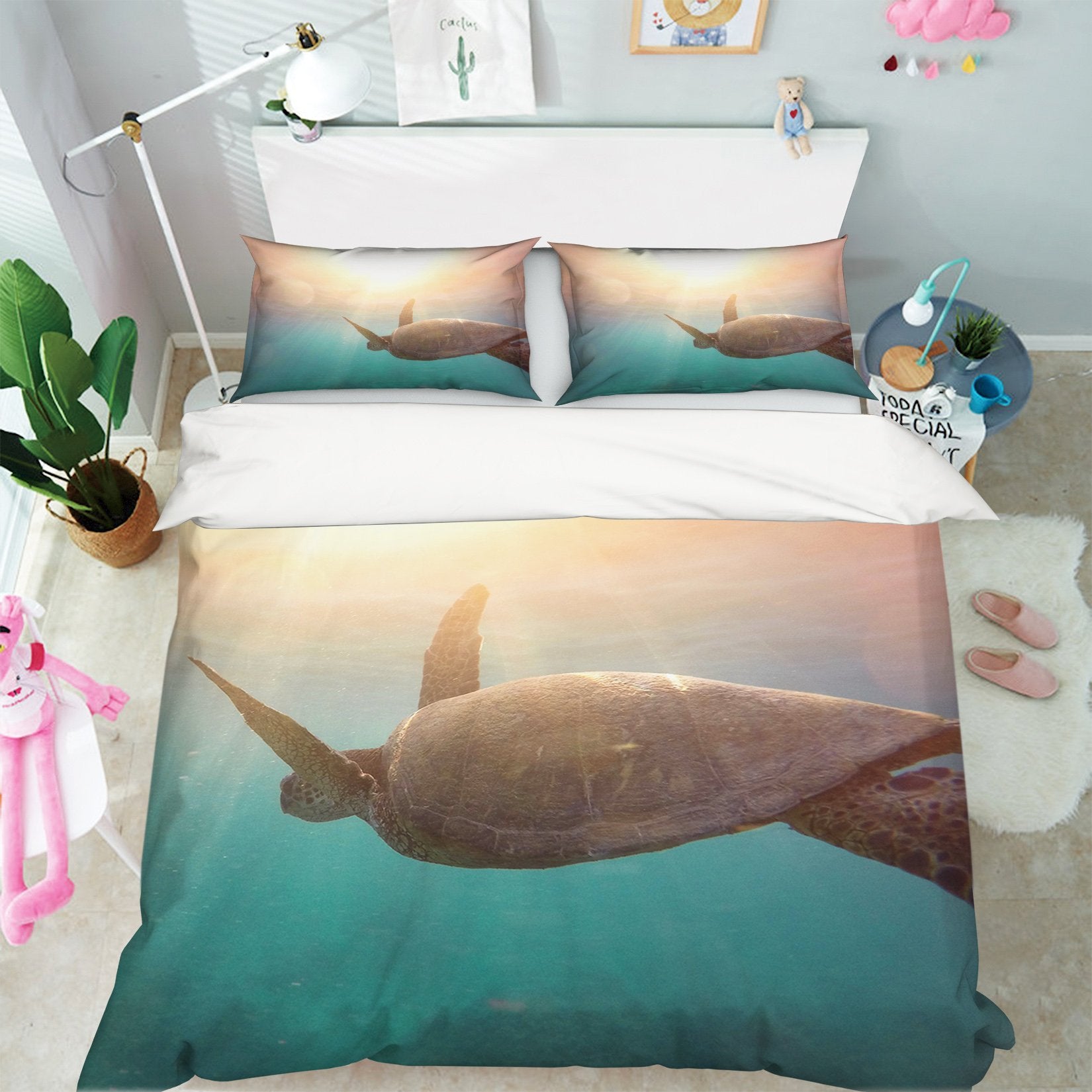 3D Turtle 1990 Pillowcases Quilt Quiet Covers AJ Creativity Home