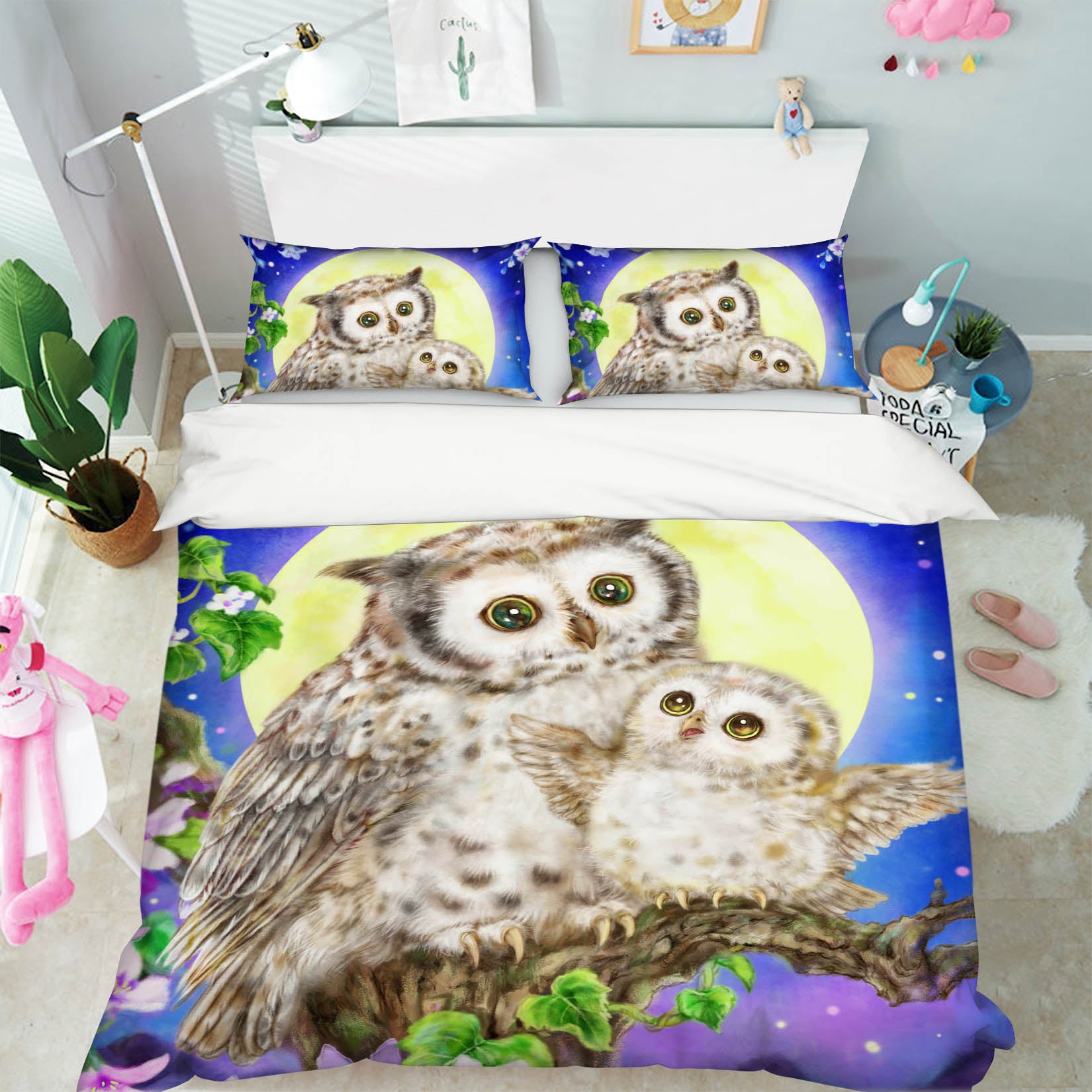 3D Moon Owl Flower 5940 Kayomi Harai Bedding Bed Pillowcases Quilt Cover Duvet Cover
