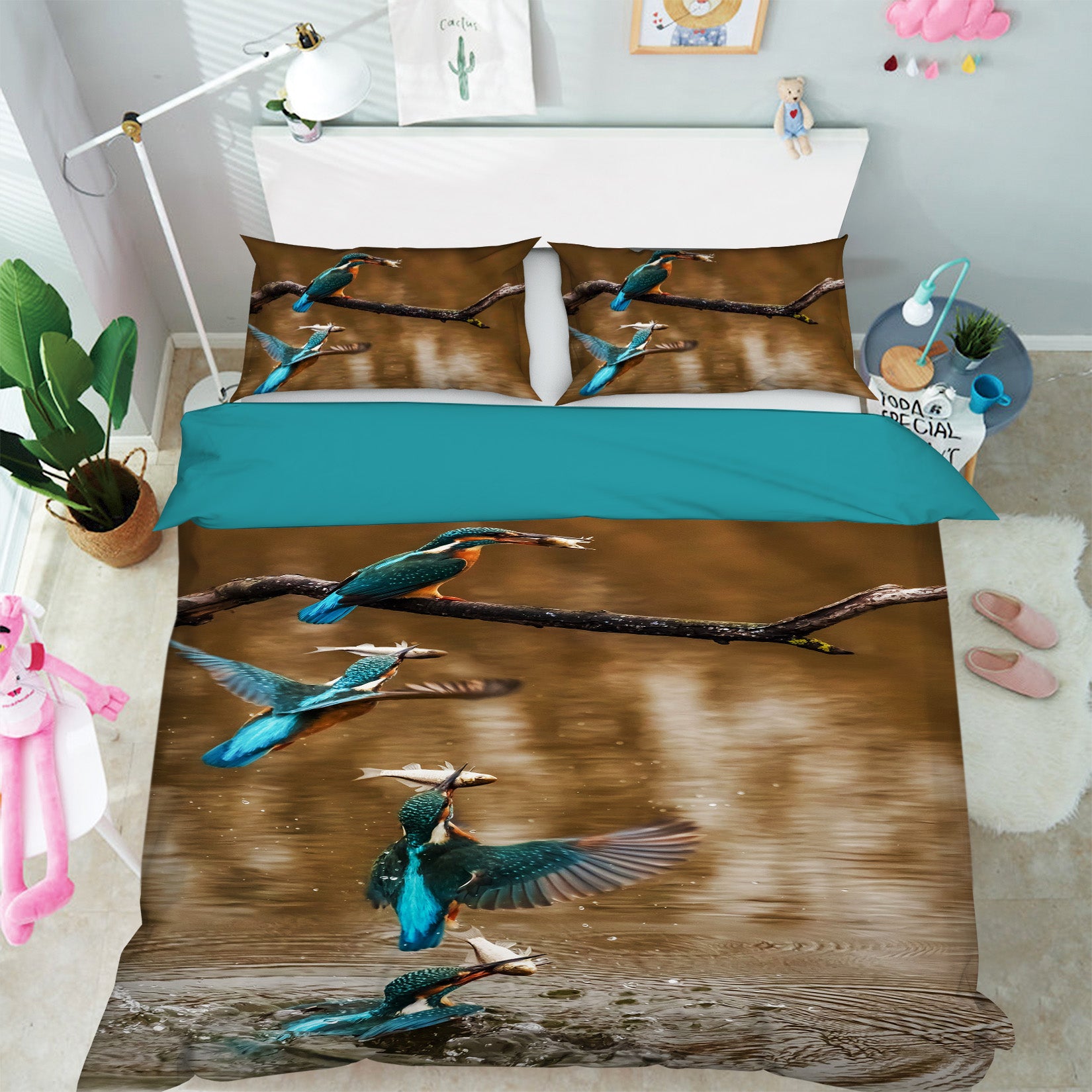 3D Blue Bird River 074 Bed Pillowcases Quilt