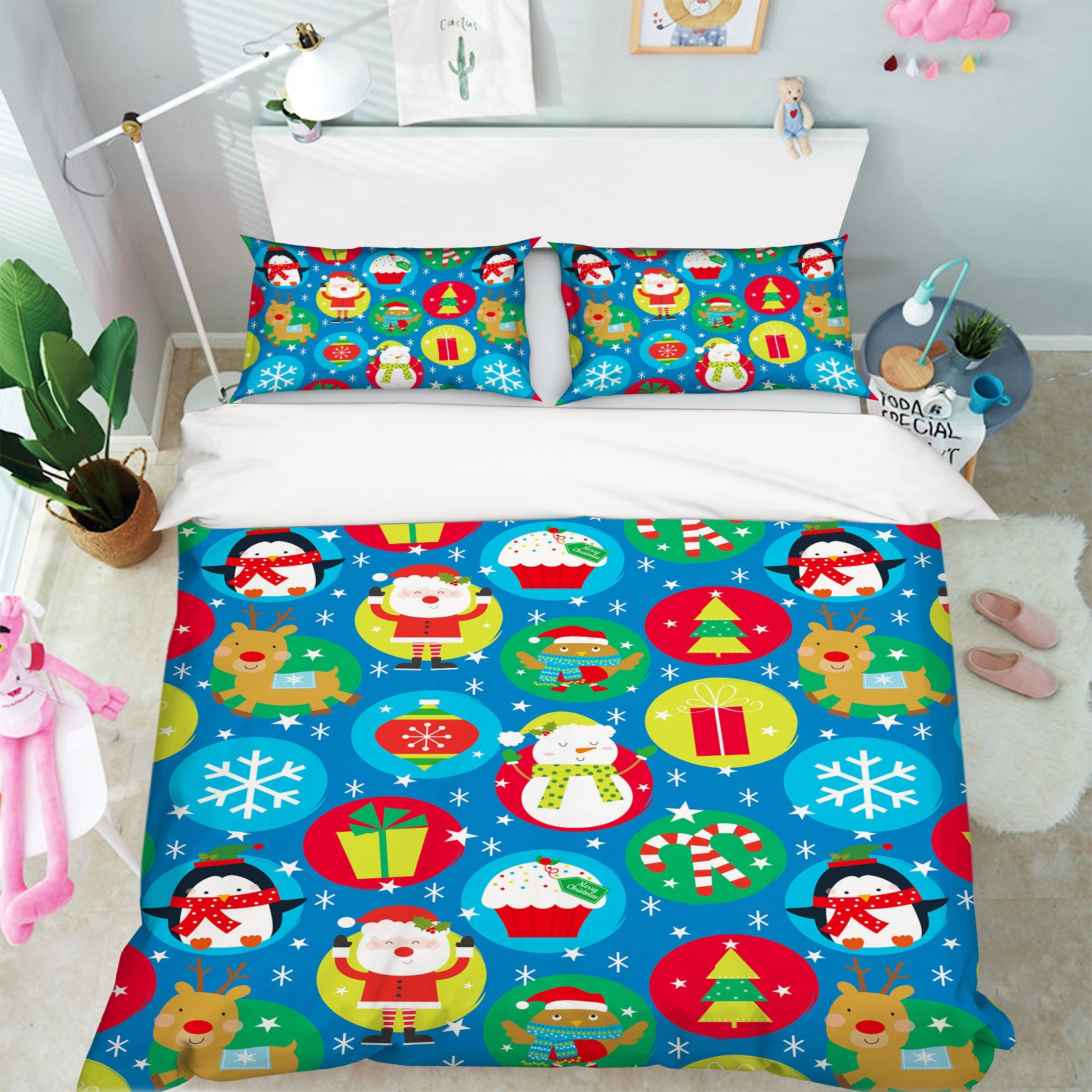 3D Snowman Deer Circle Pattern 53040 Christmas Quilt Duvet Cover Xmas Bed Pillowcases