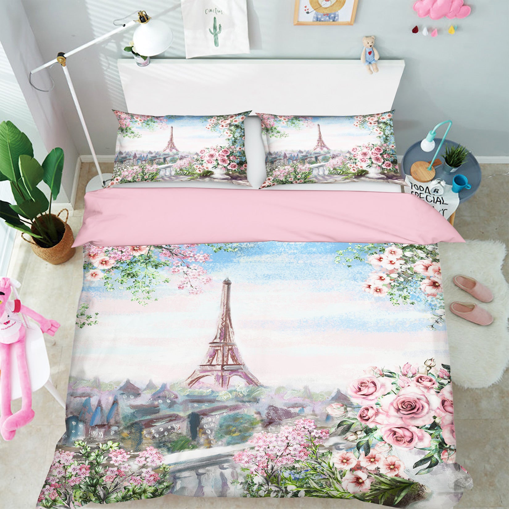 3D Eiffel Tower Flower 042 Bed Pillowcases Quilt