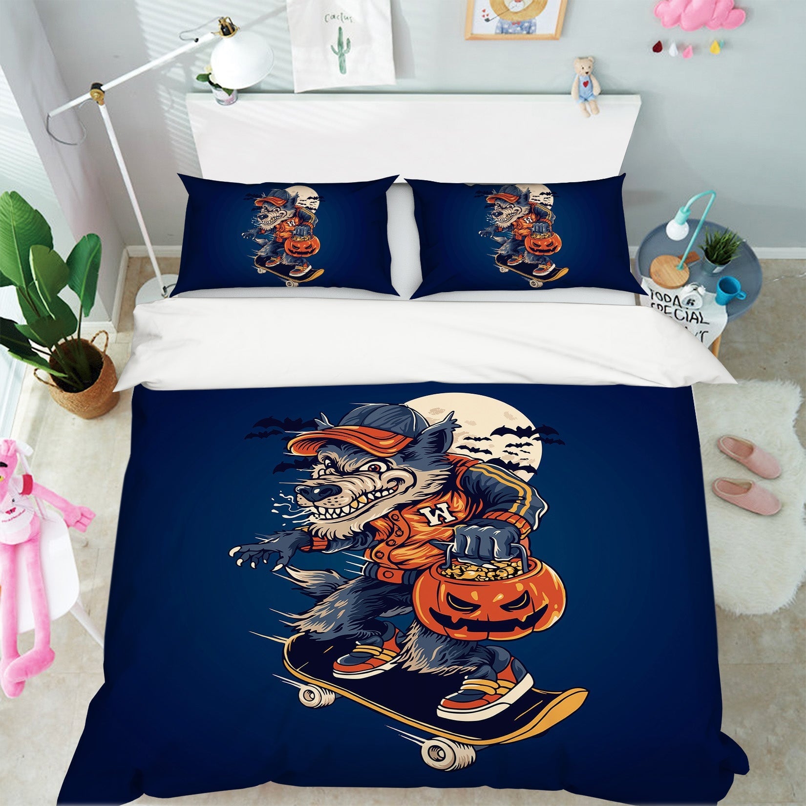 3D Dog Skateboard Pumpkin 1209 Halloween Bed Pillowcases Quilt Quiet Covers AJ Creativity Home