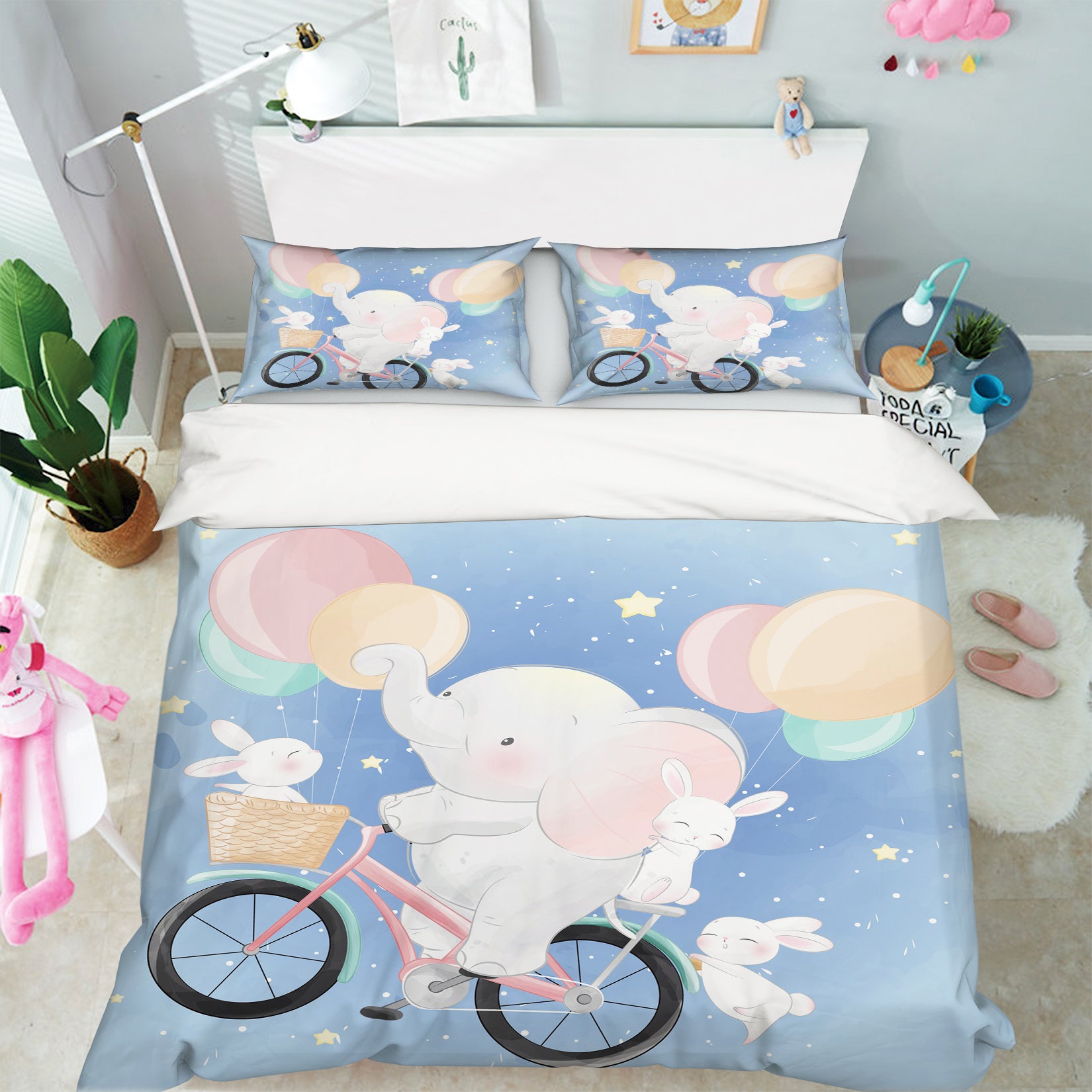 3D Bicycle Elephant Balloon 67042 Bed Pillowcases Quilt