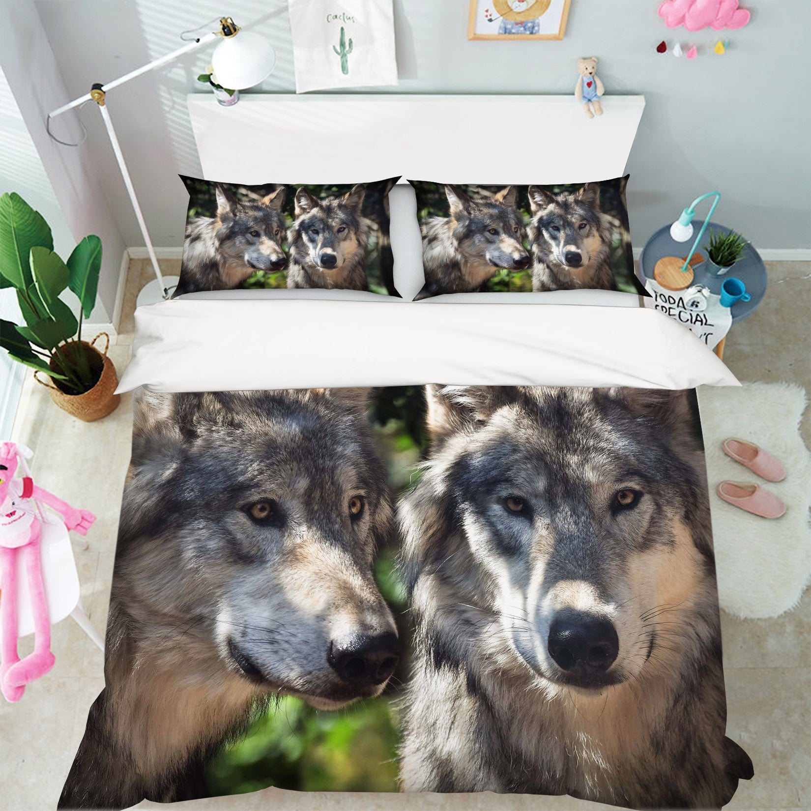 3D Wild Wolf 1956 Bed Pillowcases Quilt