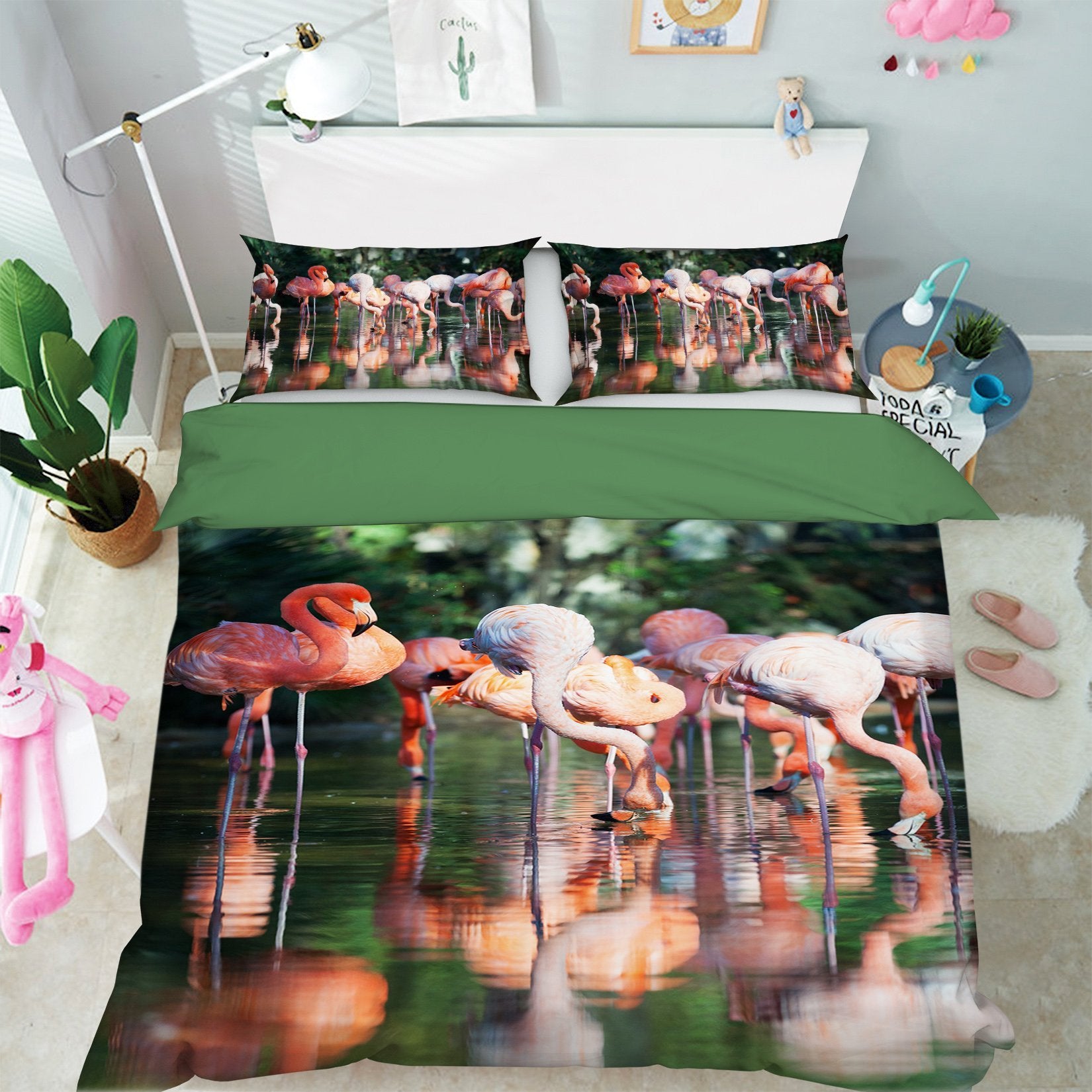 3D Flamingo Lake 1946 Bed Pillowcases Quilt Quiet Covers AJ Creativity Home