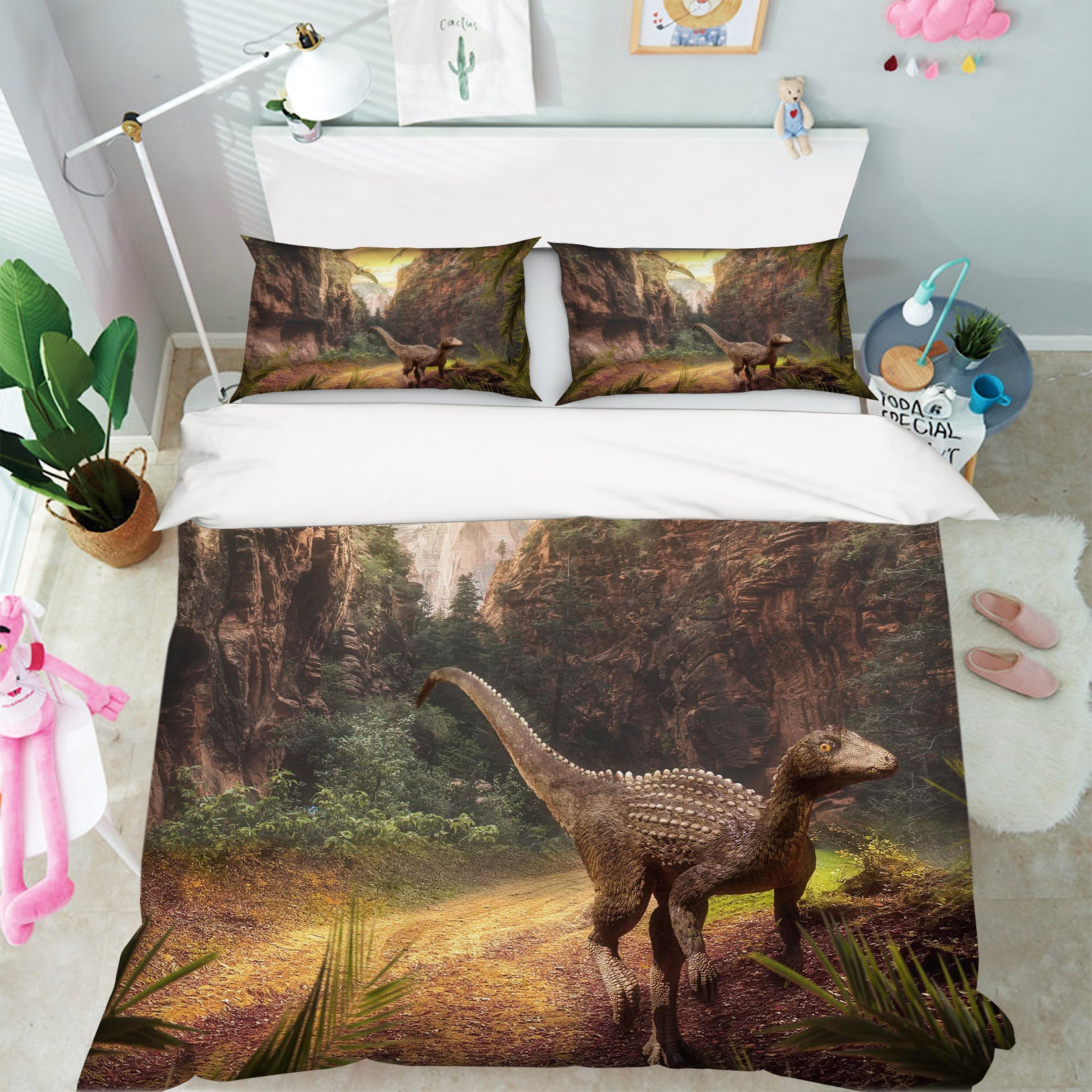 3D Forest Dinosaur 1915 Bed Pillowcases Quilt