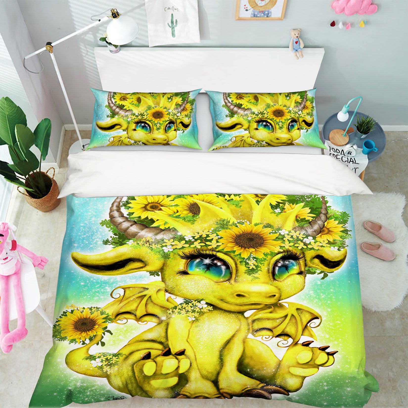 3D Sunflower Dragon 8613 Sheena Pike Bedding Bed Pillowcases Quilt Cover Duvet Cover