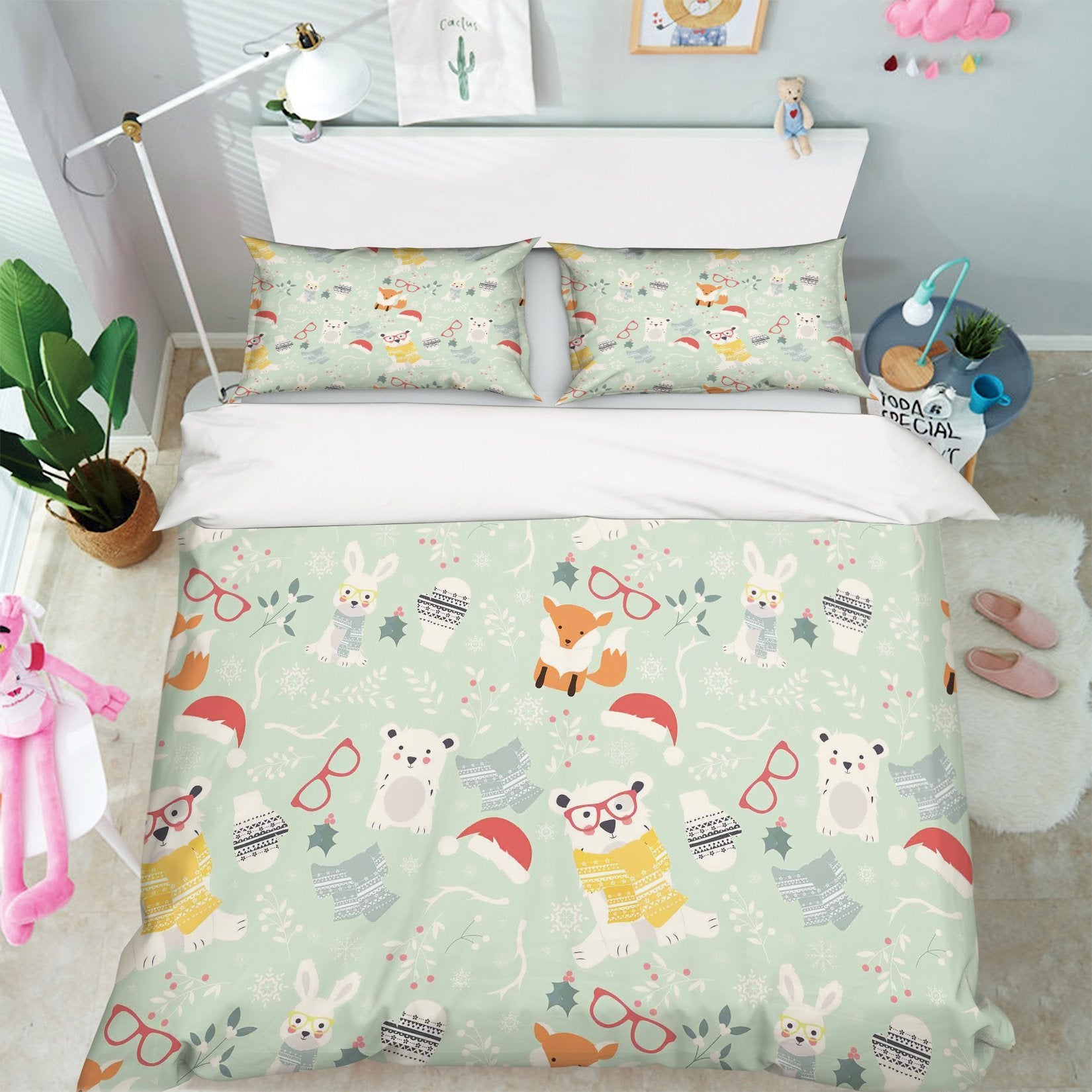3D Rabbit Scarf 110 Bed Pillowcases Quilt Wallpaper AJ Wallpaper