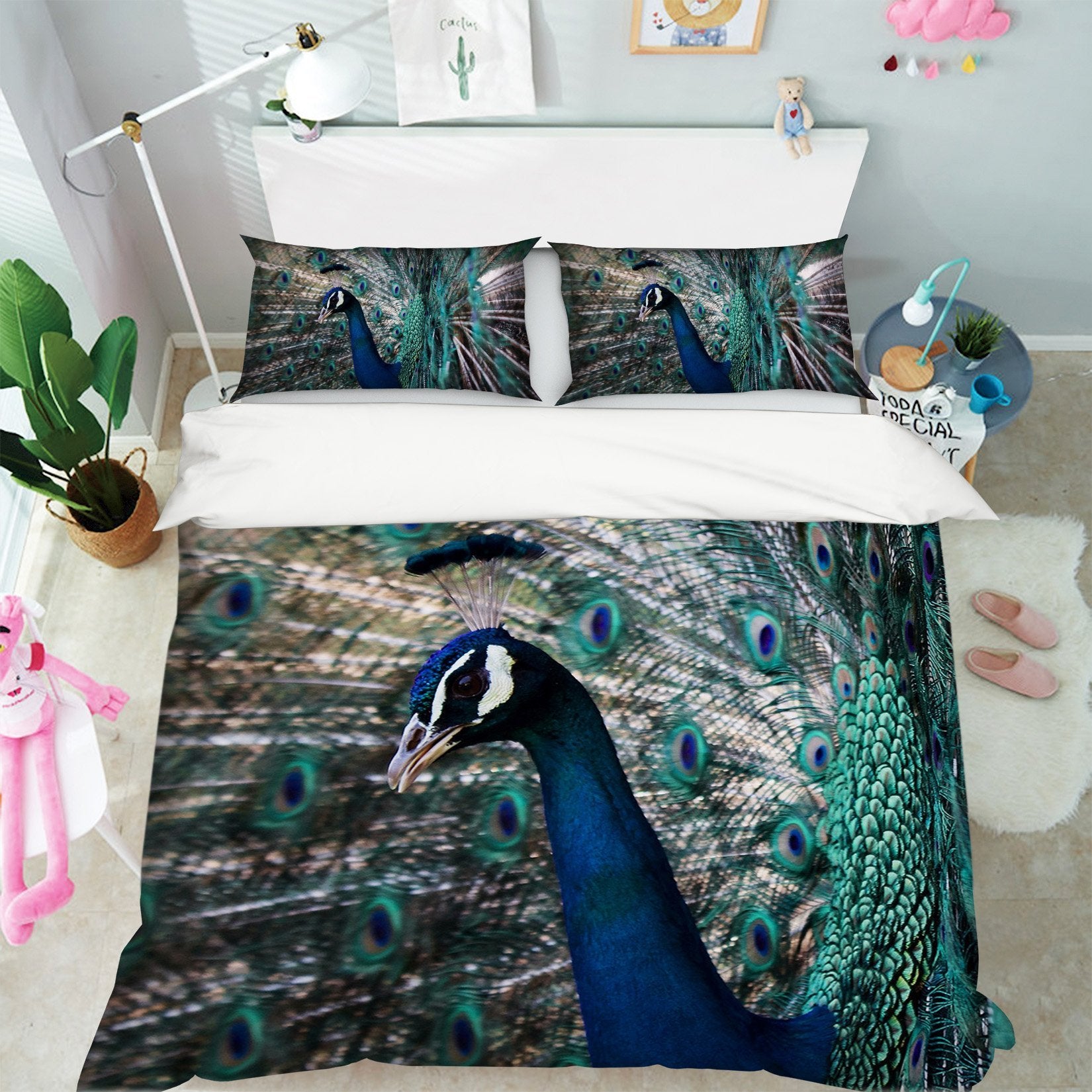 3D Opening Tail Peacock 1982 Bed Pillowcases Quilt Quiet Covers AJ Creativity Home