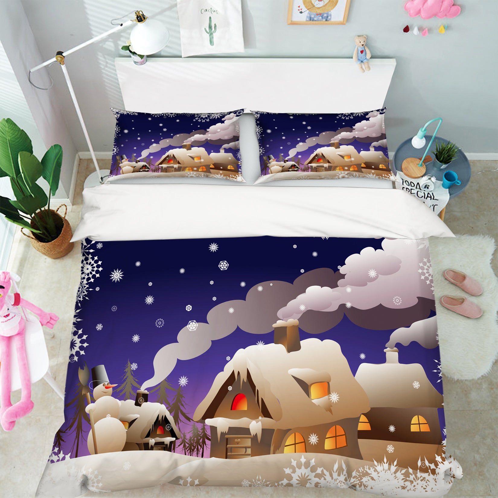 3D Chimney Houses 31129 Christmas Quilt Duvet Cover Xmas Bed Pillowcases