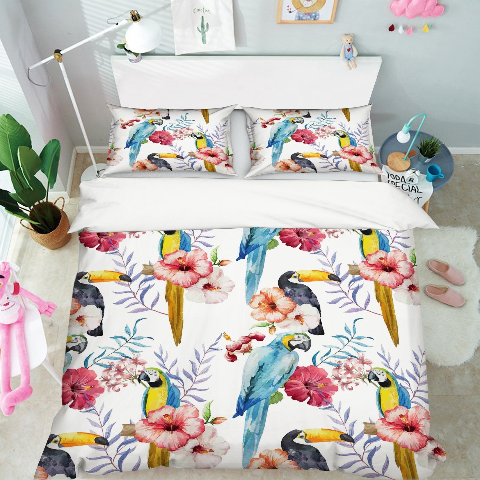 3D Parrot Flower 142 Bed Pillowcases Quilt Wallpaper AJ Wallpaper