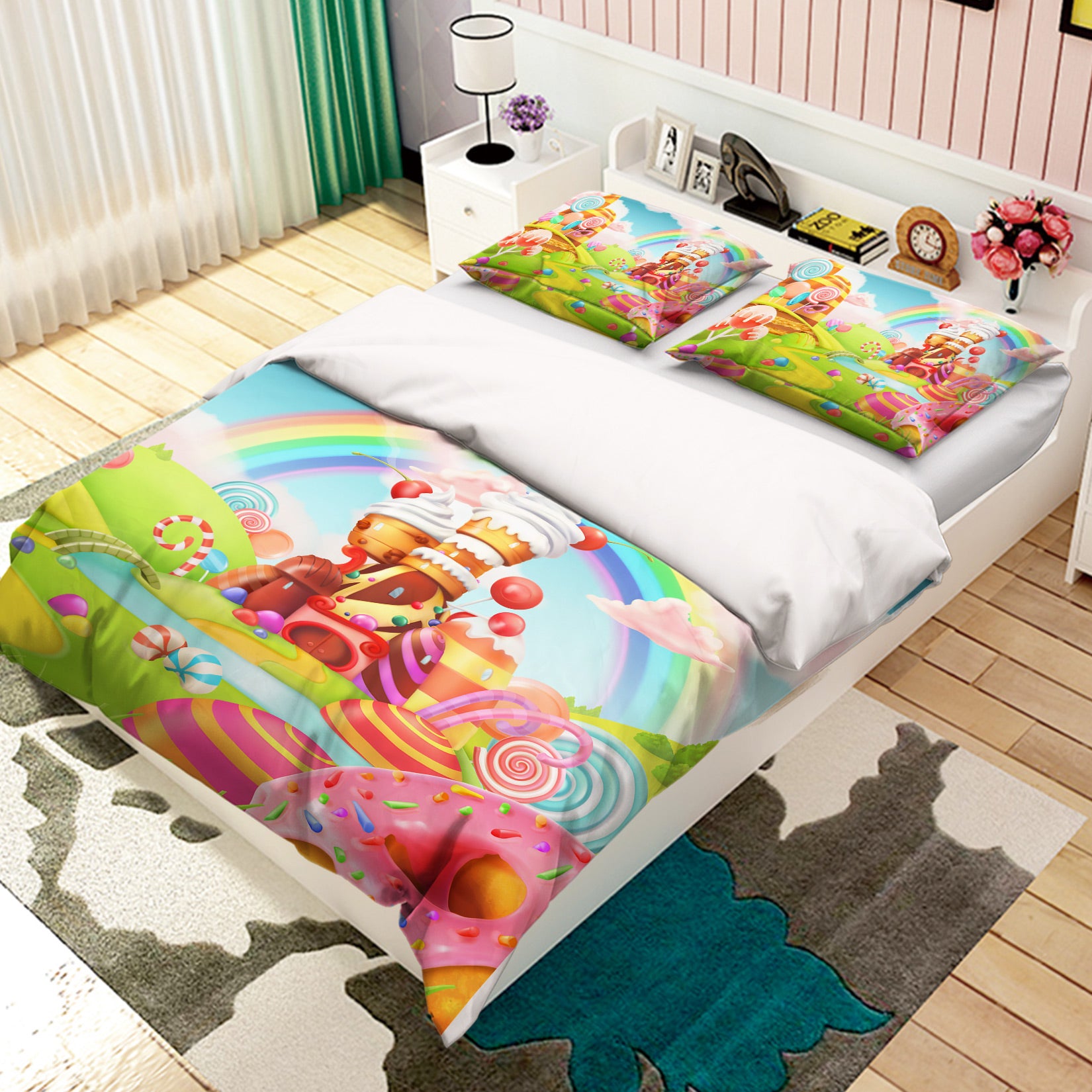 3D Rainbow Candy House 044 Bed Pillowcases Quilt
