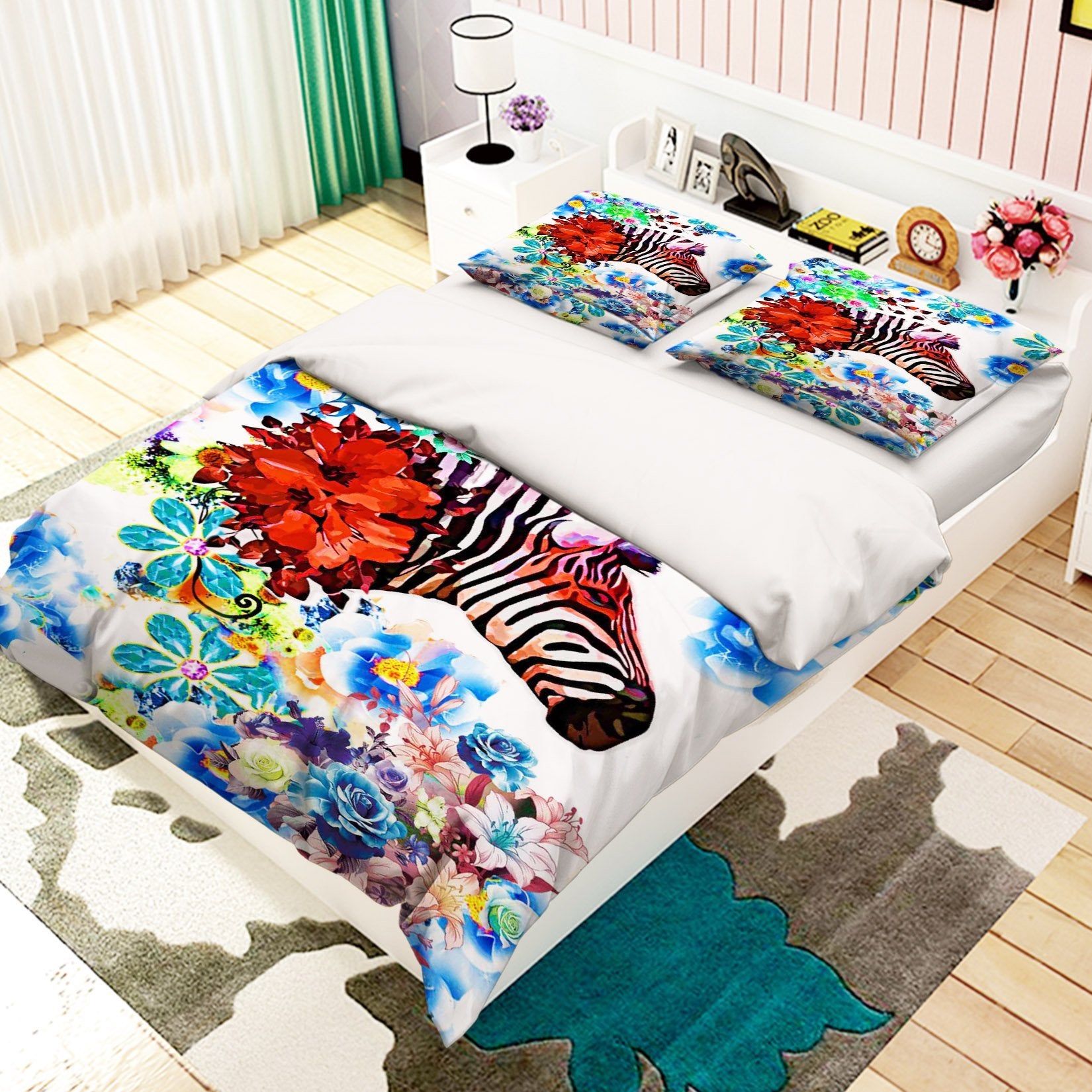 3D Flowers Zebra 144 Bed Pillowcases Quilt Wallpaper AJ Wallpaper