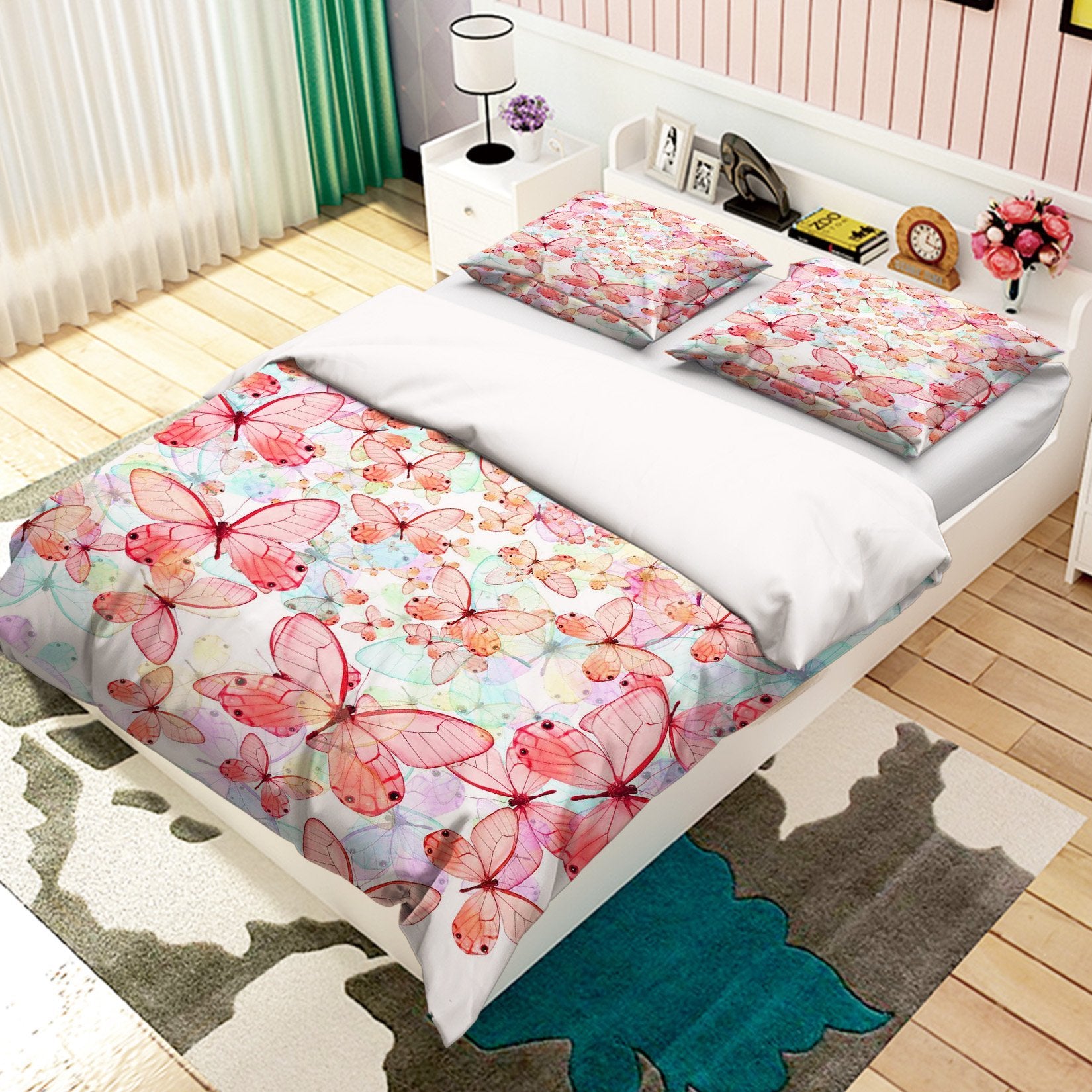 3D Pink Butterfly 009 Bed Pillowcases Quilt Wallpaper AJ Wallpaper
