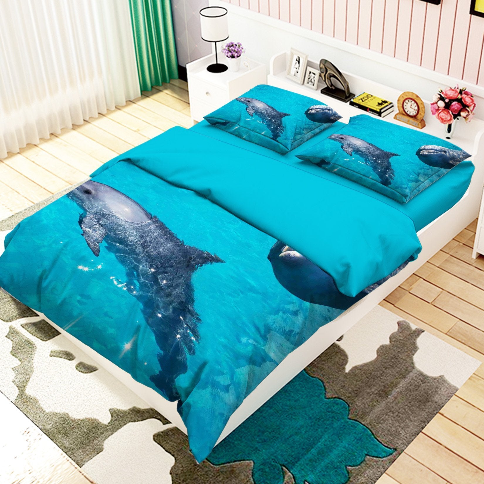 3D Blue Sea Dolphins 159 Bed Pillowcases Quilt Wallpaper AJ Wallpaper