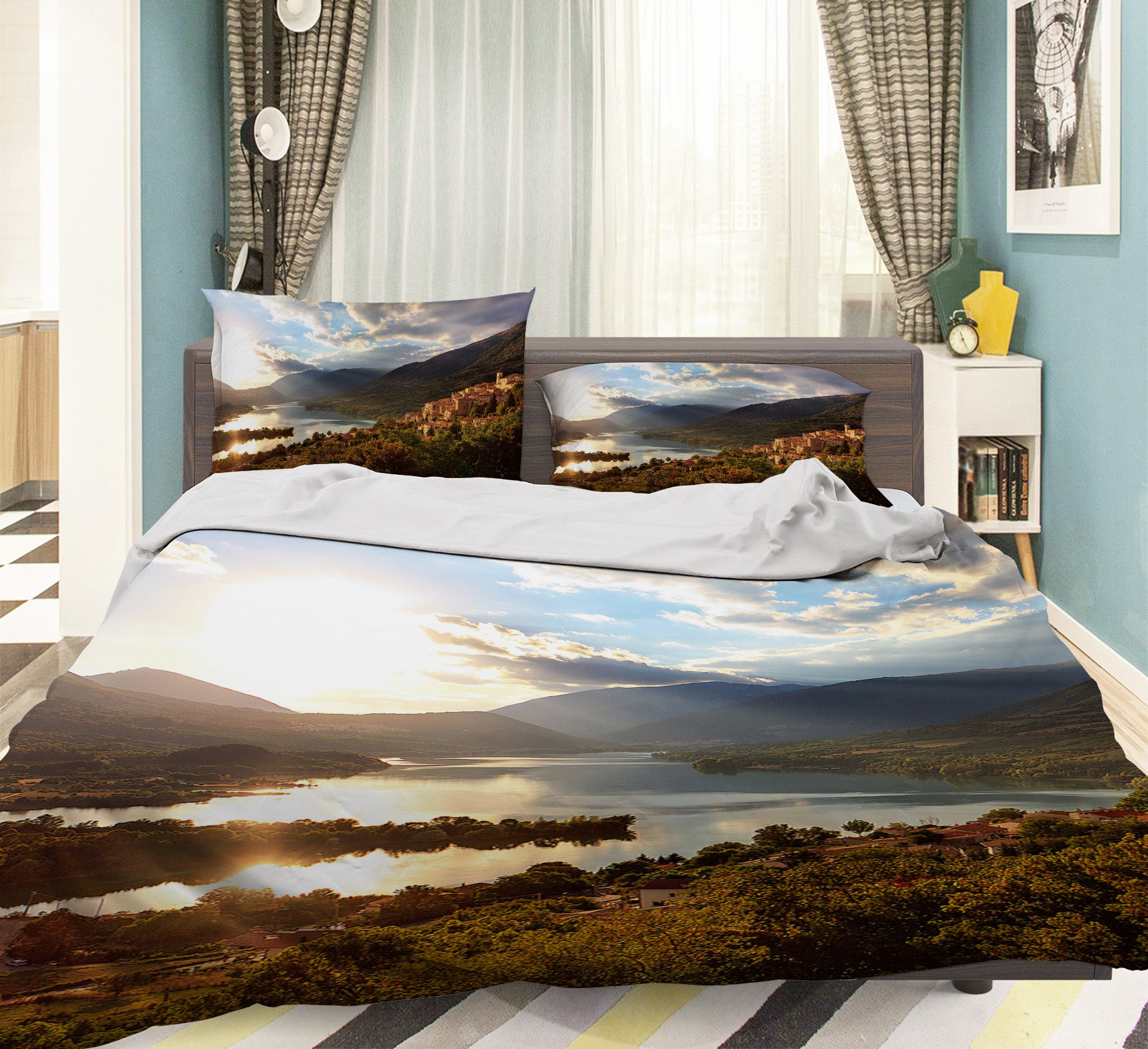 3D Yellow Forest Lake 065 Bed Pillowcases Quilt