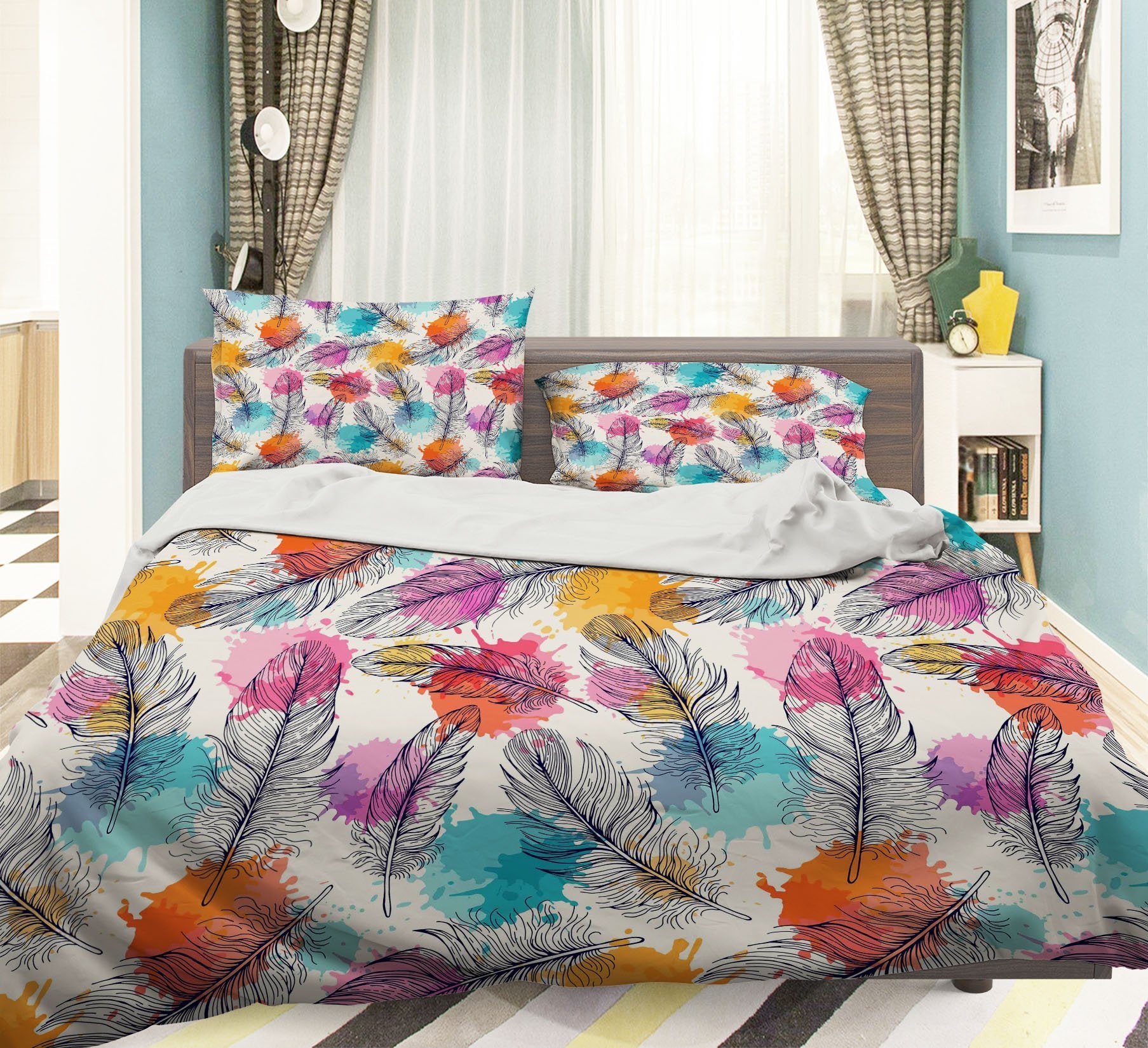 3D Feathers Colored Dots 190 Bed Pillowcases Quilt Wallpaper AJ Wallpaper