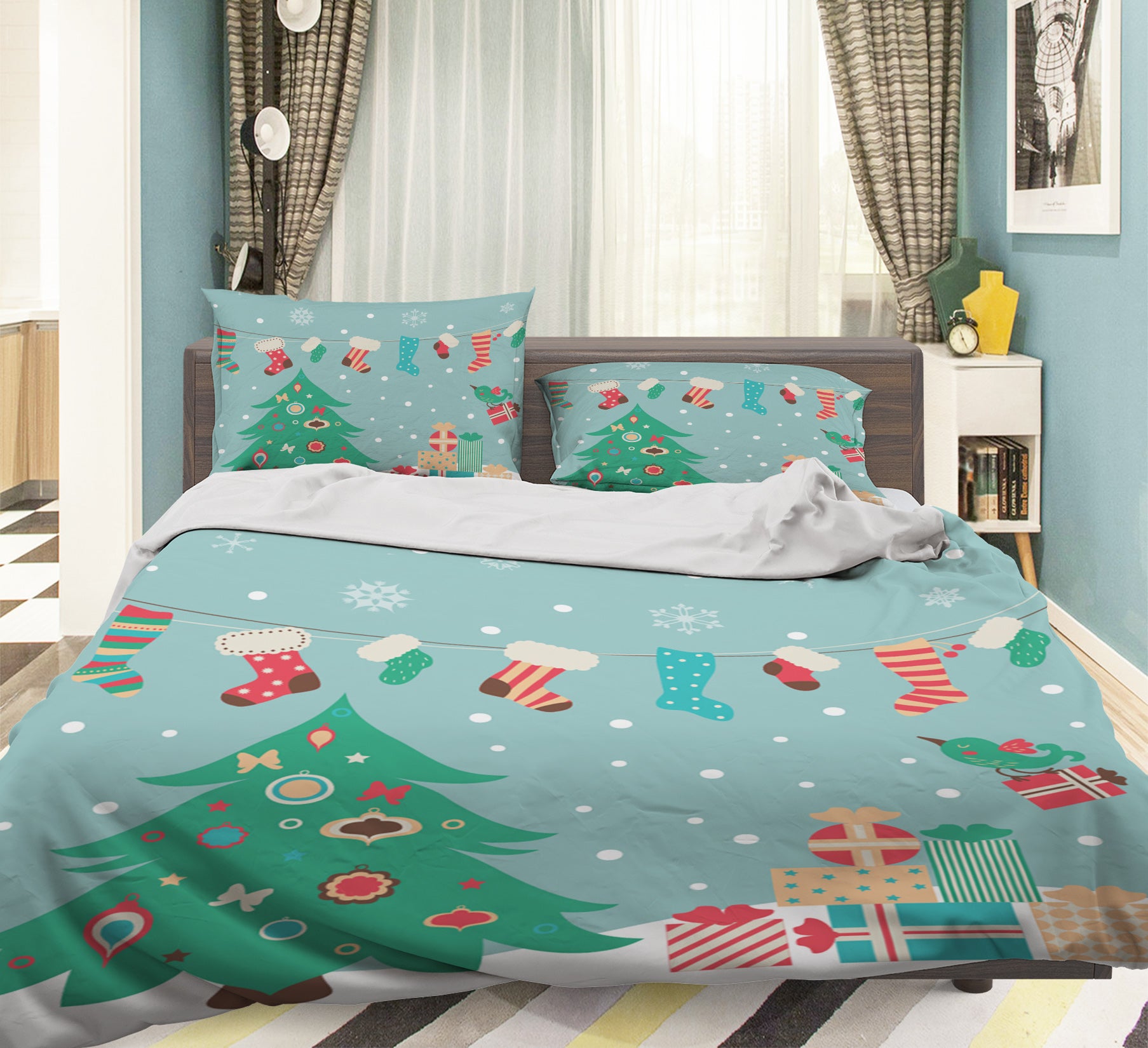 3D Tree Gift Sock 31116 Christmas Quilt Duvet Cover Xmas Bed Pillowcases