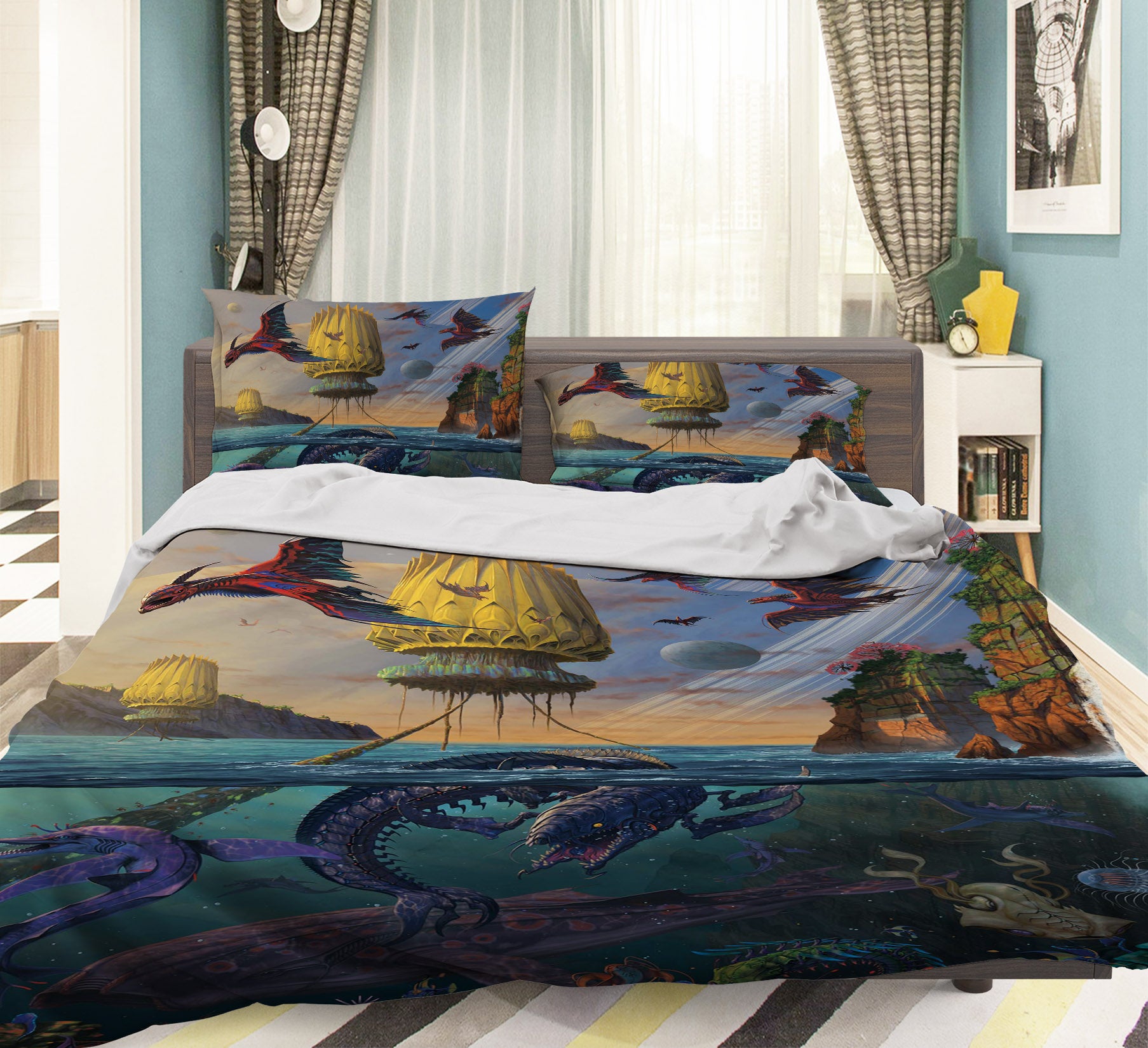 3D Pterosaur Whale 035 Bed Pillowcases Quilt Exclusive Designer Vincent