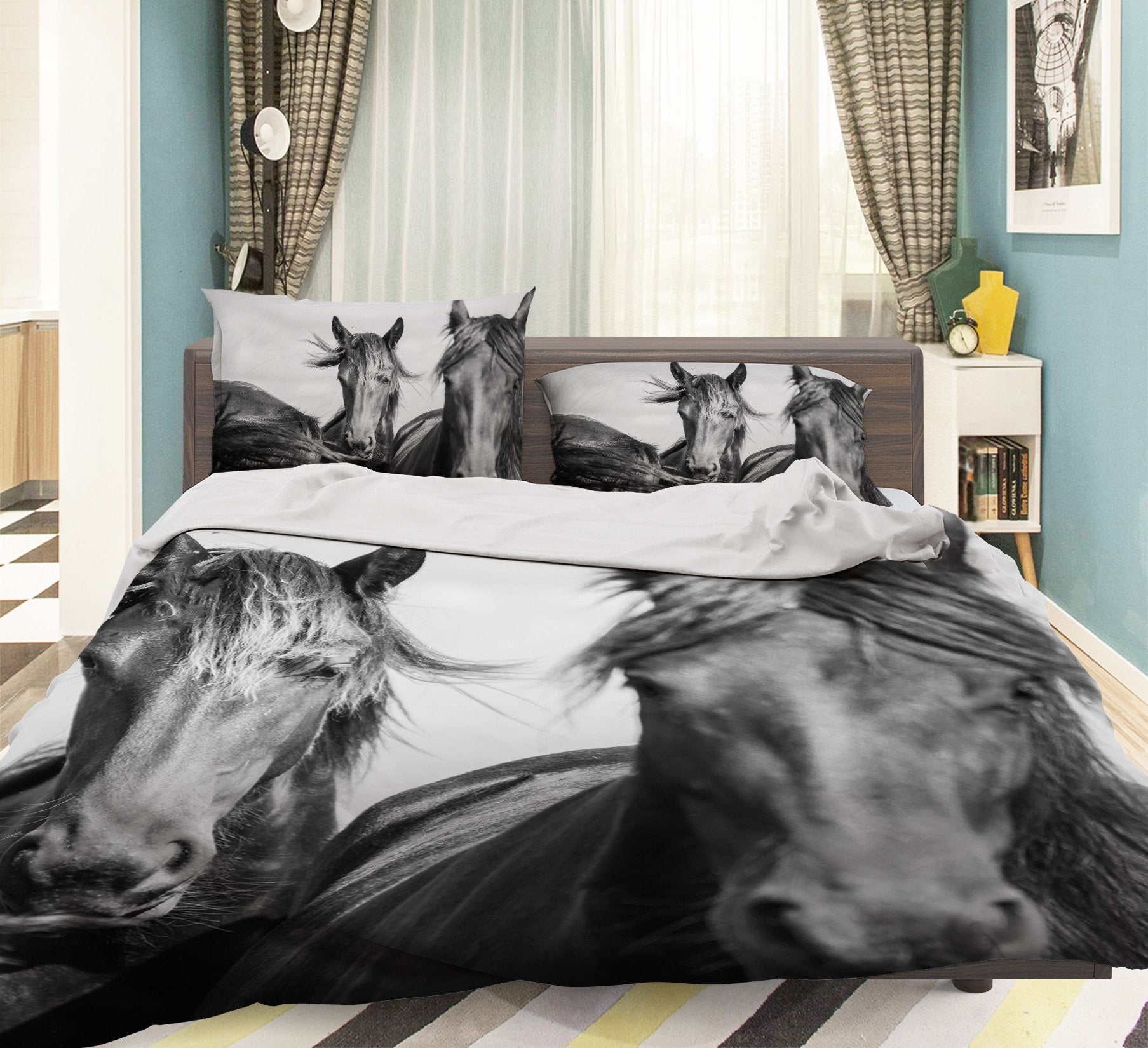 3D Two Horses 1962 Bed Pillowcases Quilt Quiet Covers AJ Creativity Home