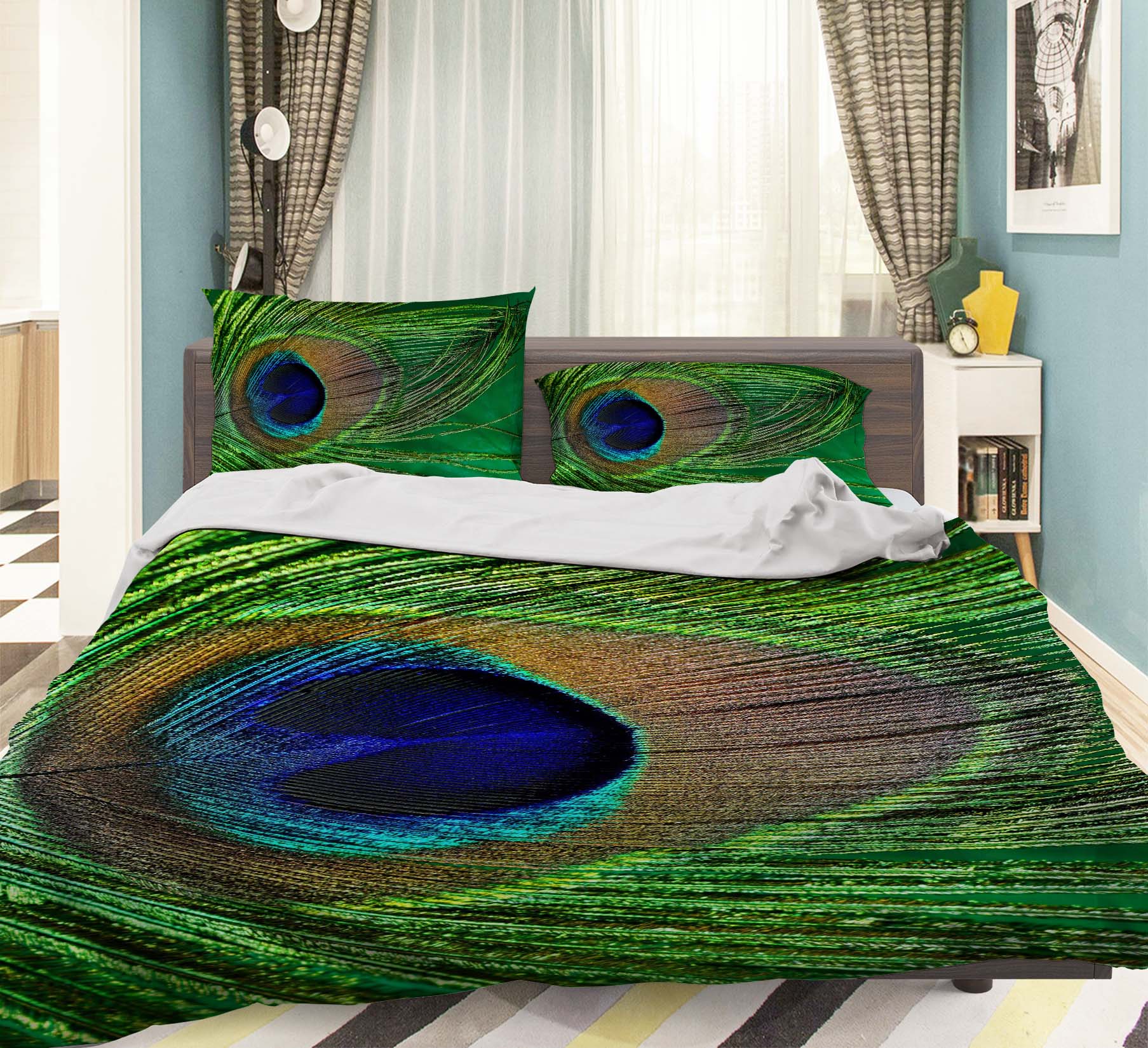 3D Peacock Feather 1919 Bed Pillowcases Quilt