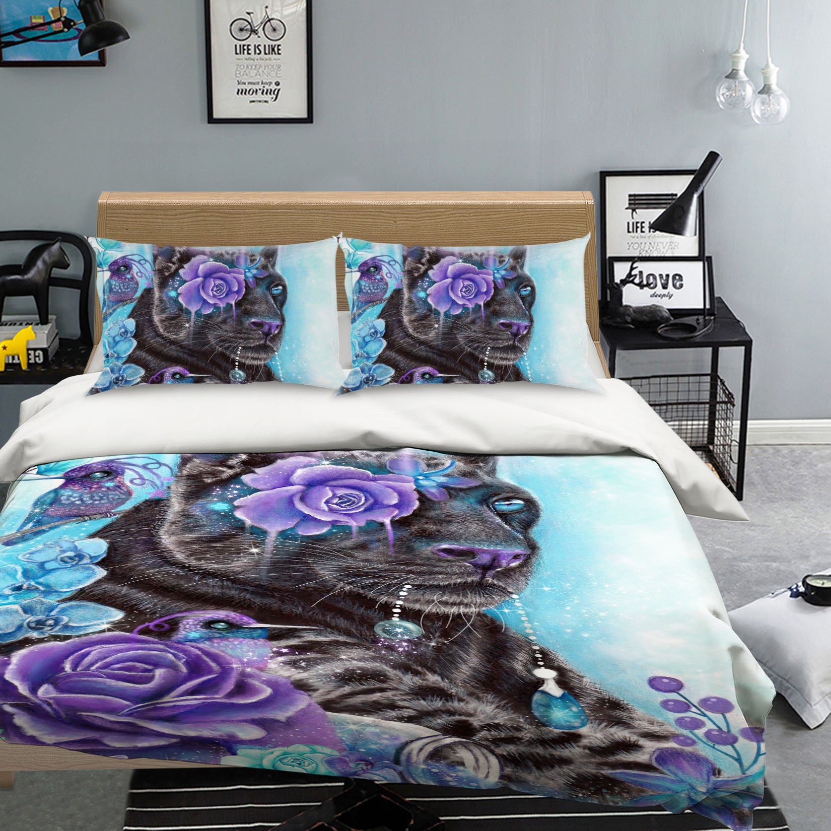 3D Black Panther Purple Rose 8604 Sheena Pike Bedding Bed Pillowcases Quilt Cover Duvet Cover