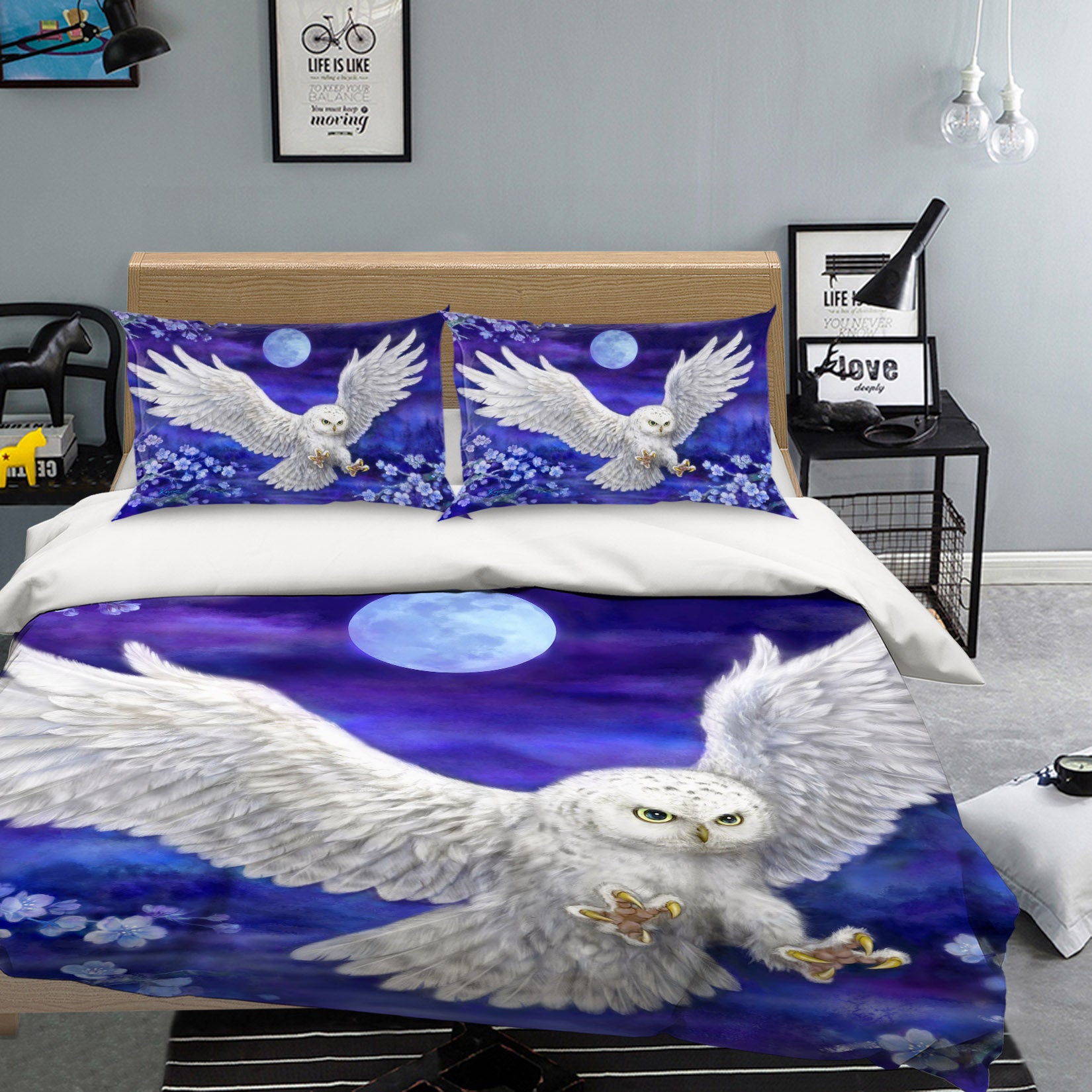 3D White Owl Moon 5884 Kayomi Harai Bedding Bed Pillowcases Quilt Cover Duvet Cover