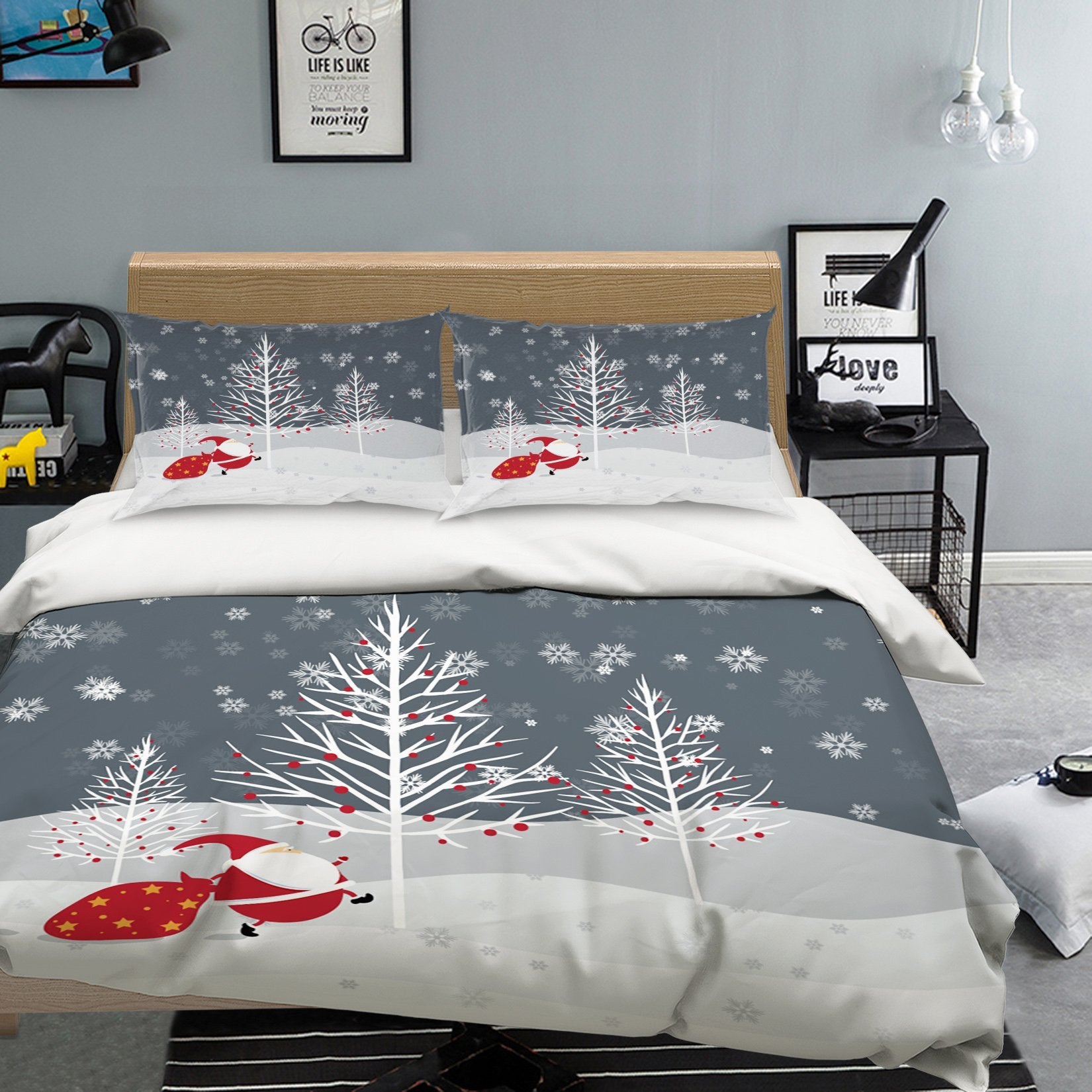 3D Christmas Old Man Running 41 Bed Pillowcases Quilt Quiet Covers AJ Creativity Home