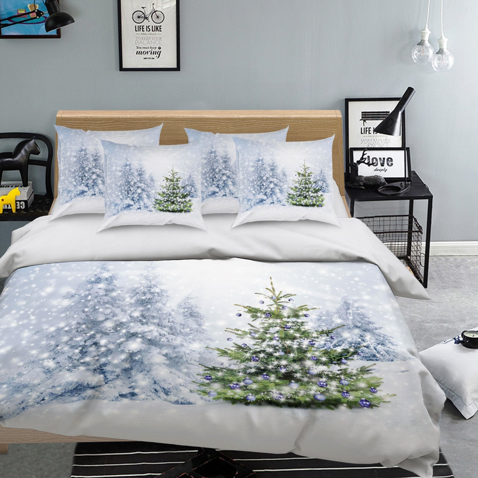 3D Snow Field Christmas Tree 351 Bed Pillowcases Quilt Wallpaper AJ Wallpaper