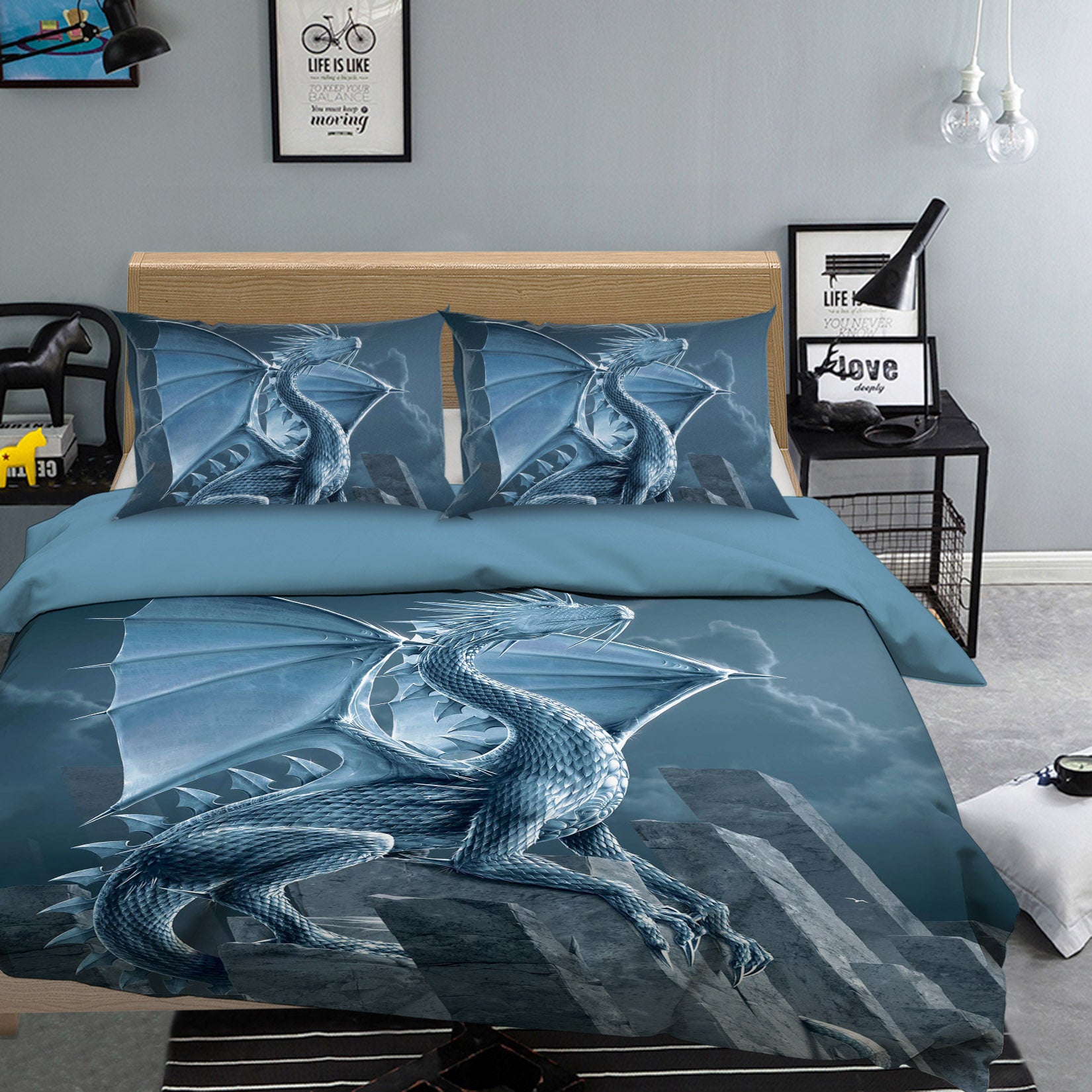 3D Silver Dragon 080 Bed Pillowcases Quilt Exclusive Designer Vincent