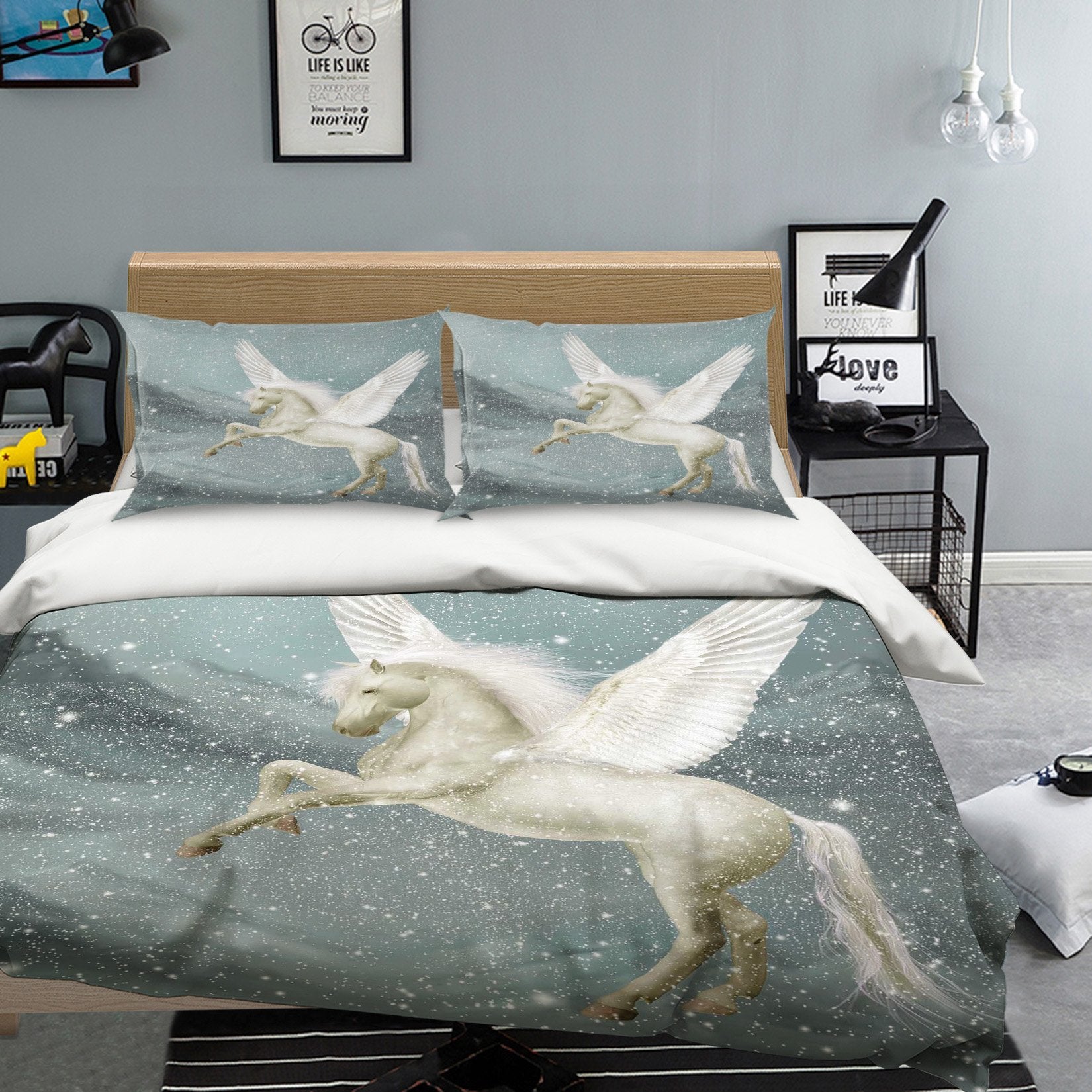 3D Pegasus Snow 014 Bed Pillowcases Quilt Wallpaper AJ Wallpaper