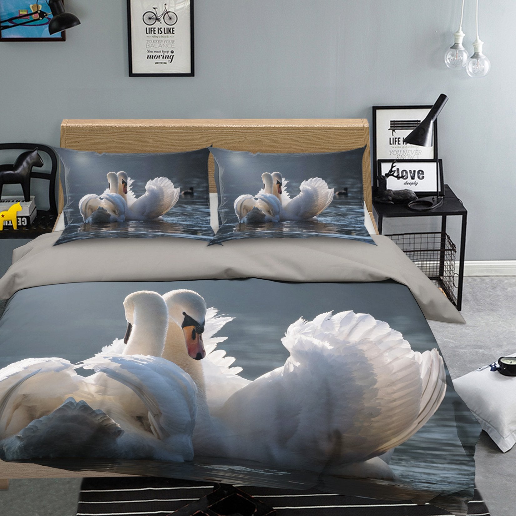 3D Swan 1997 Bed Pillowcases Quilt Quiet Covers AJ Creativity Home