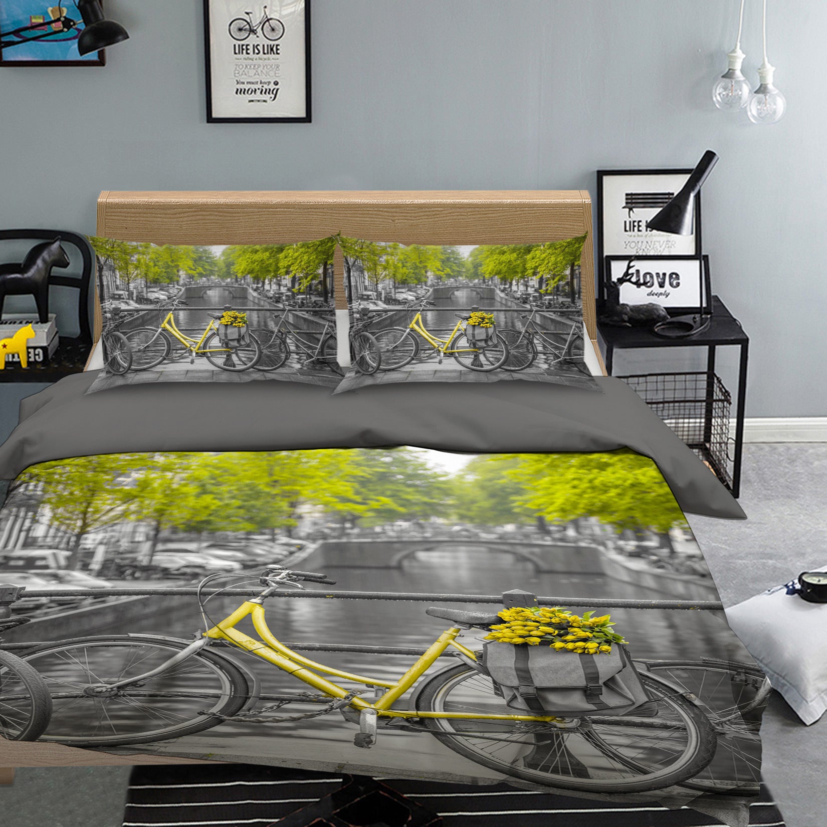 3D Yellow Bicycle River 1035 Assaf Frank Bedding Bed Pillowcases Quilt