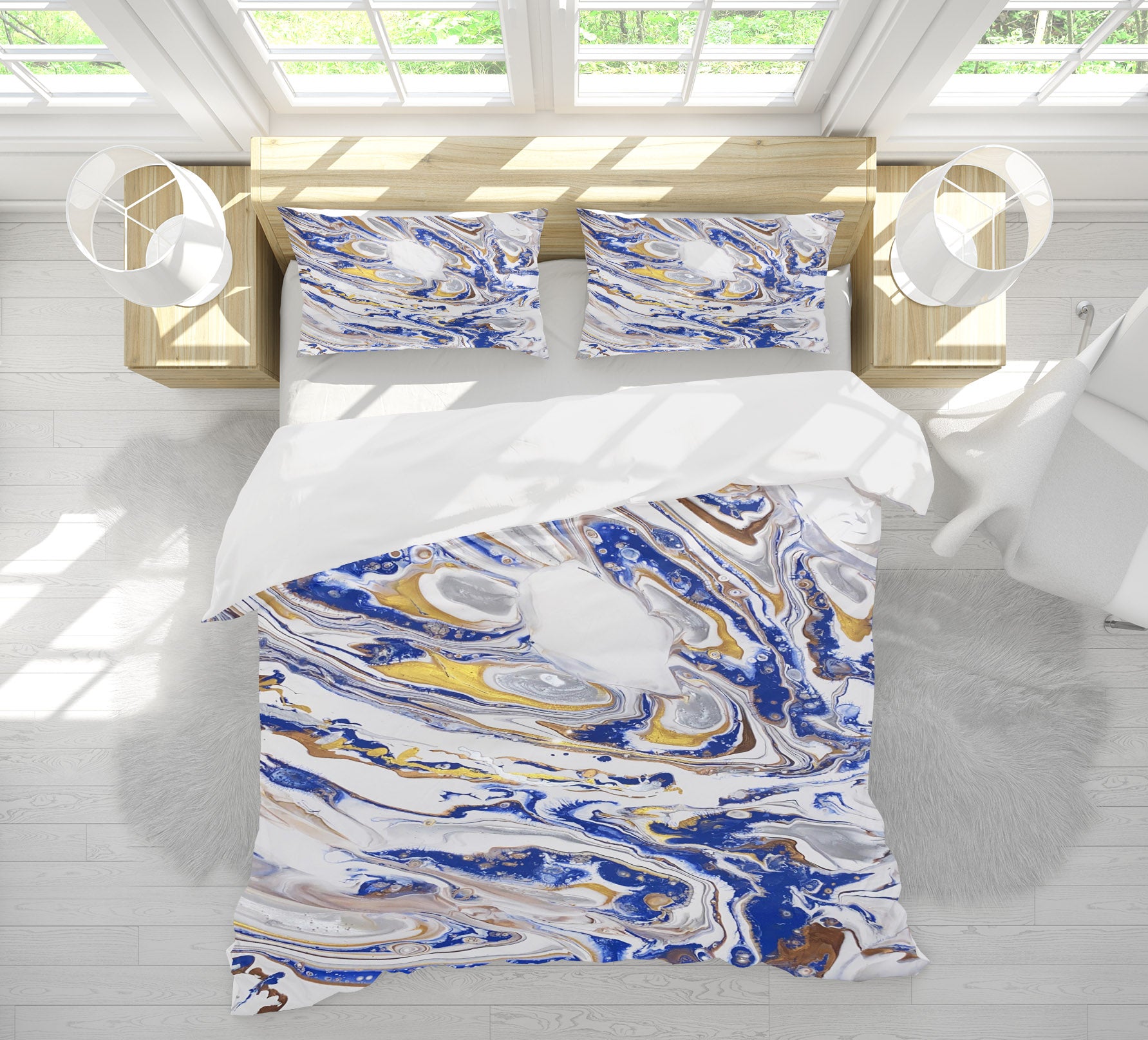 3D Blue Gold Gray Pattern 40045 Valerie Latrice Bedding Bed Pillowcases Quilt