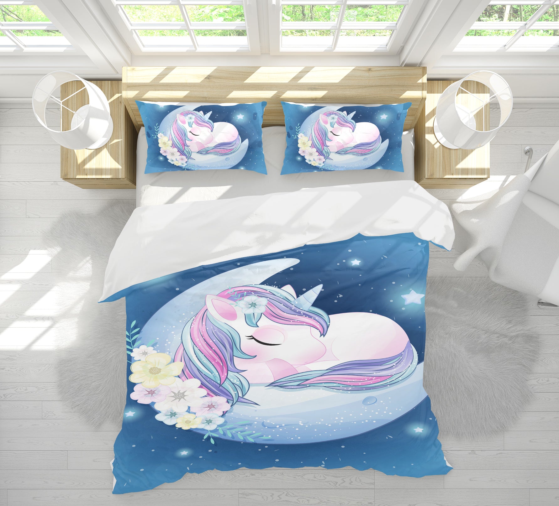 3D Moon Unicorn 67040 Bed Pillowcases Quilt