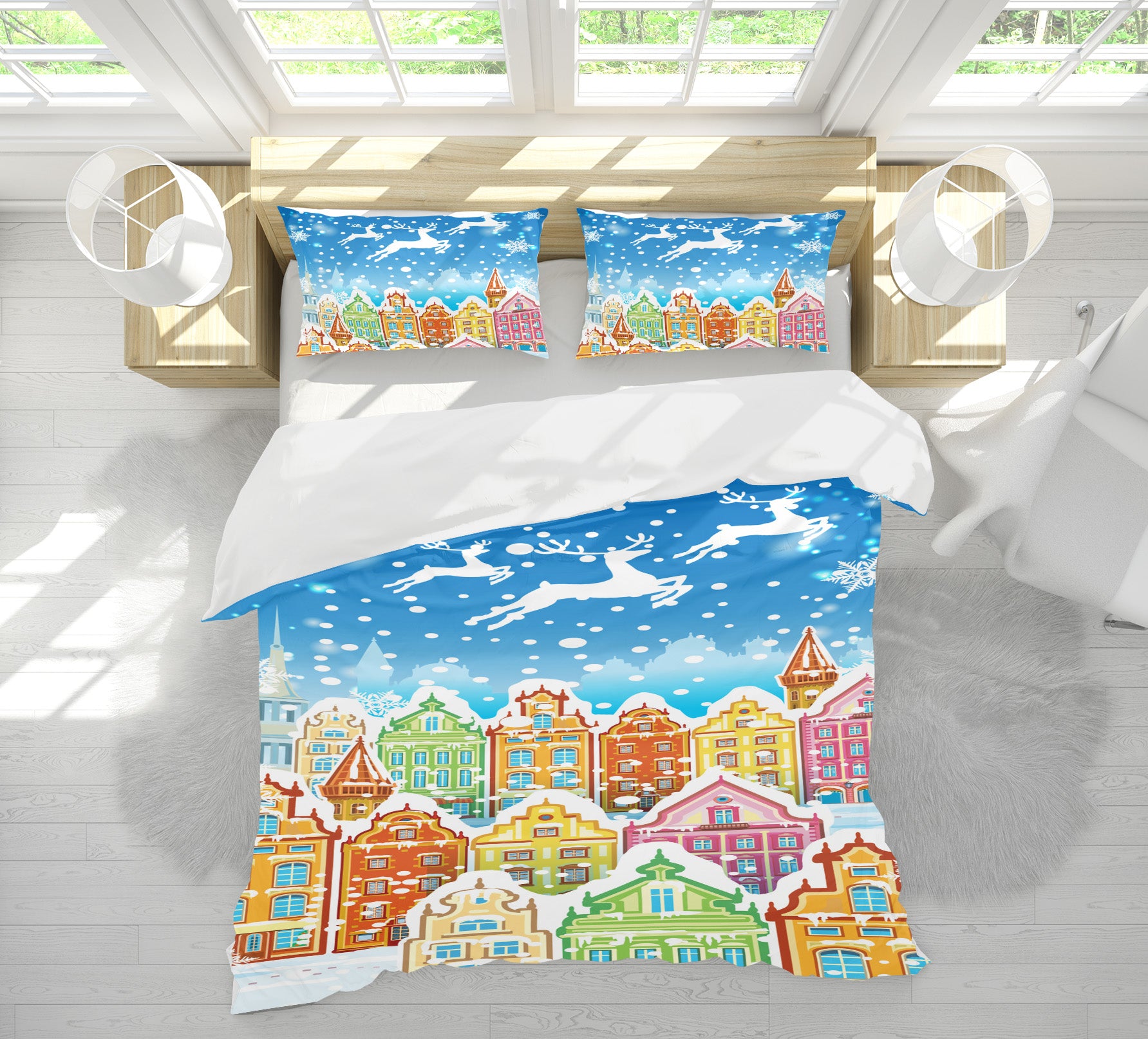 3D Colorful Houses 52240 Christmas Quilt Duvet Cover Xmas Bed Pillowcases