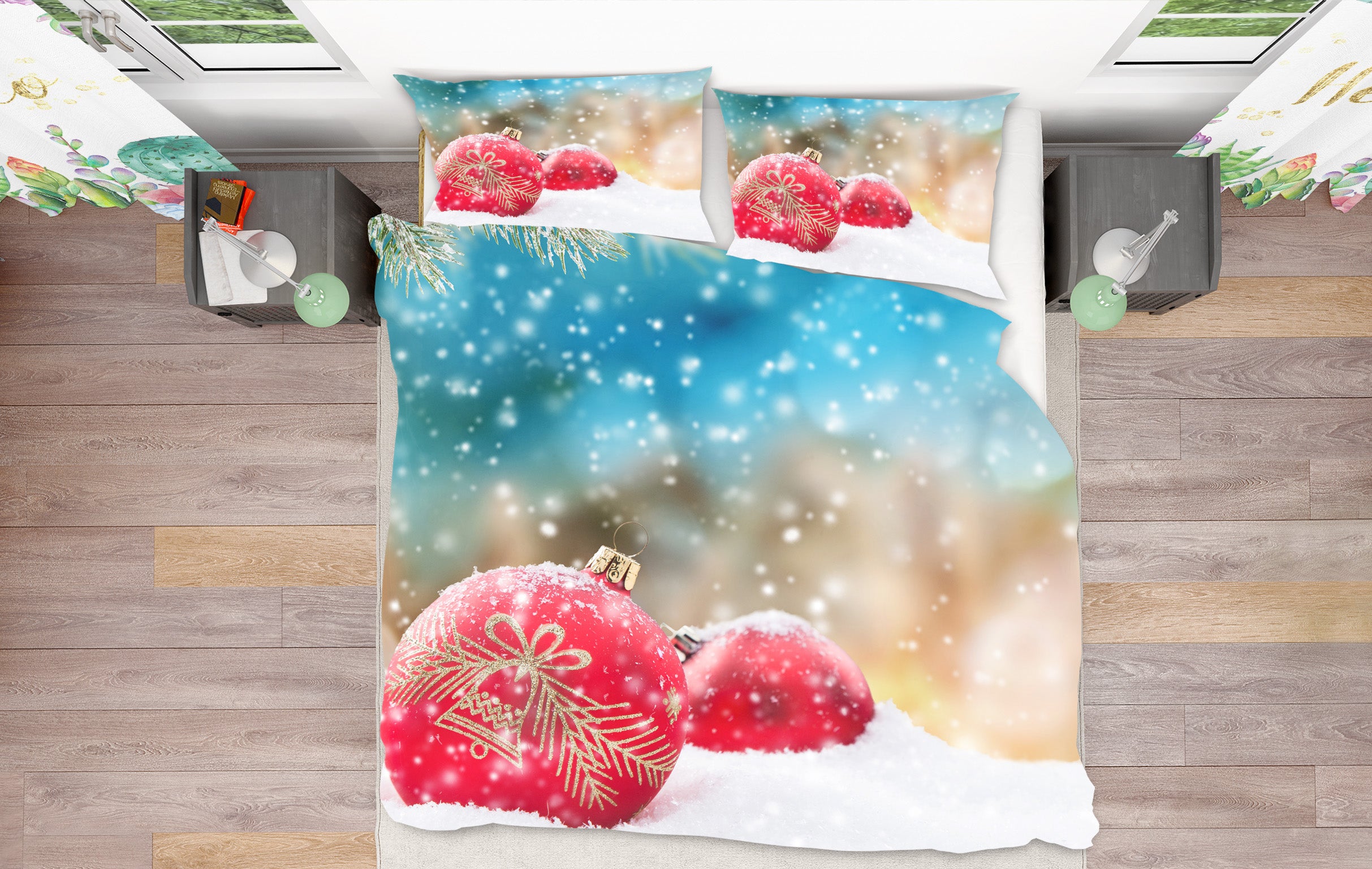 3D Snow Red Ball 52244 Christmas Quilt Duvet Cover Xmas Bed Pillowcases