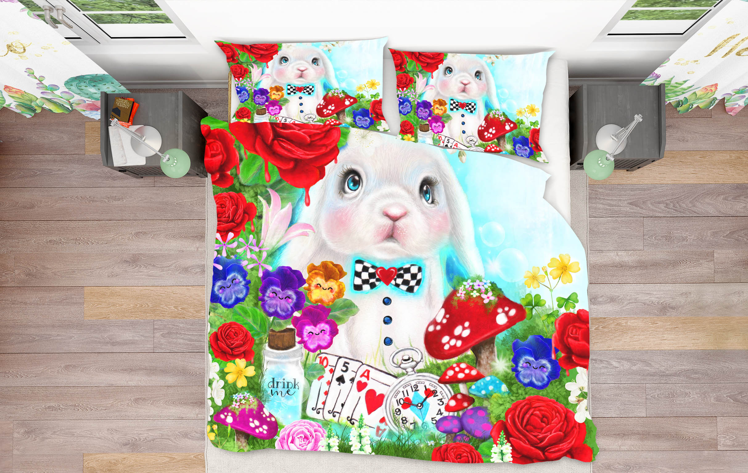 3D Mushroom Rose Bunny 8619 Sheena Pike Bedding Bed Pillowcases Quilt Cover Duvet Cover