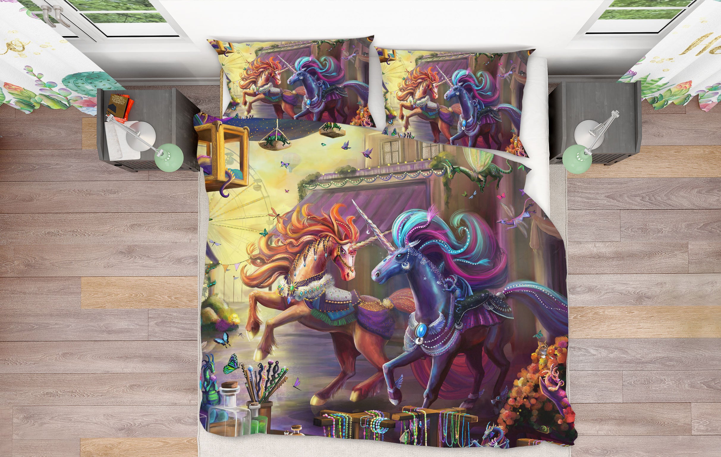 3D Running Unicorn 128 Rose Catherine Khan Bedding Bed Pillowcases Quilt