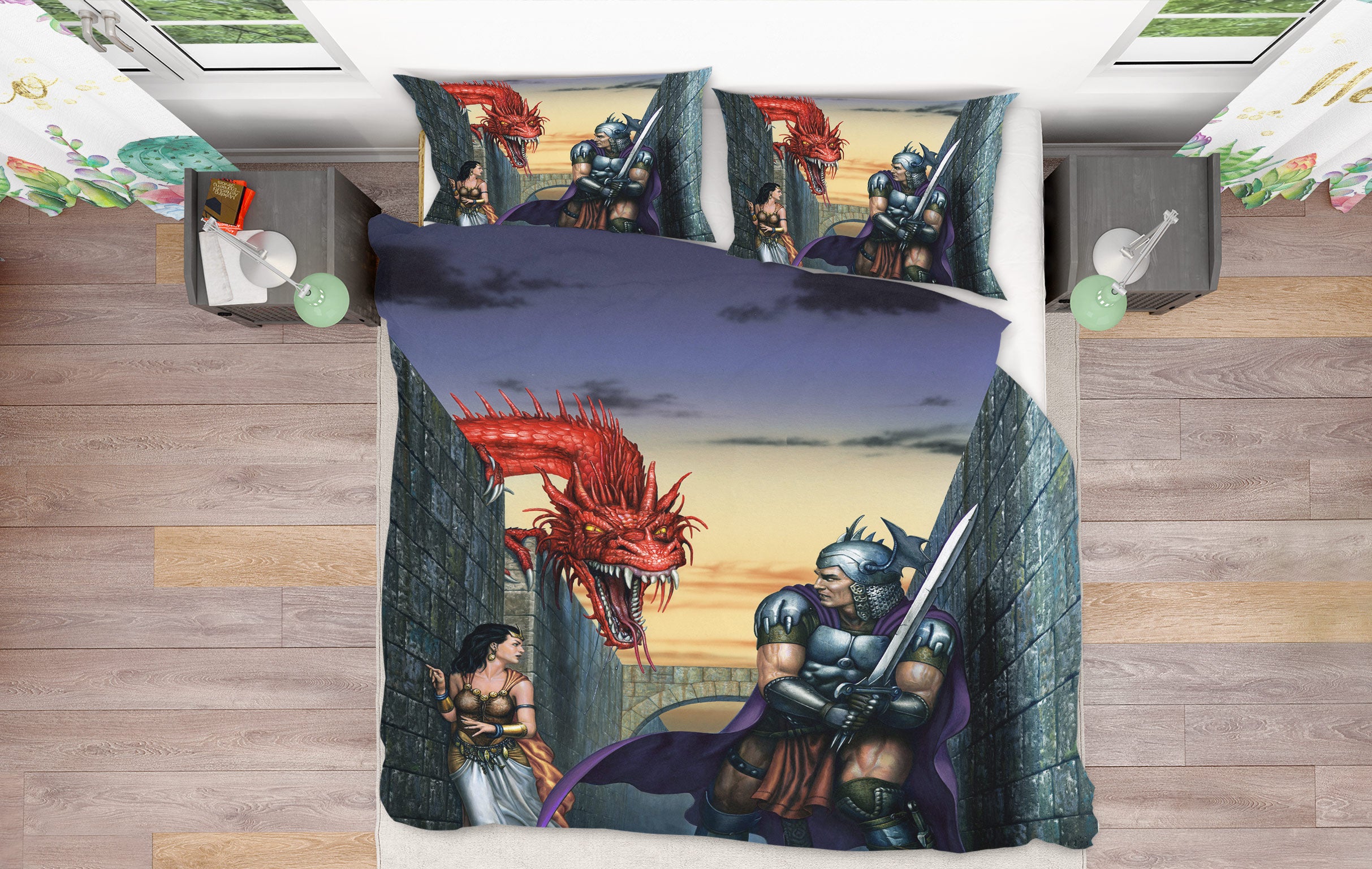 3D Dragon Soldier Woman 6183 Ciruelo Bedding Bed Pillowcases Quilt