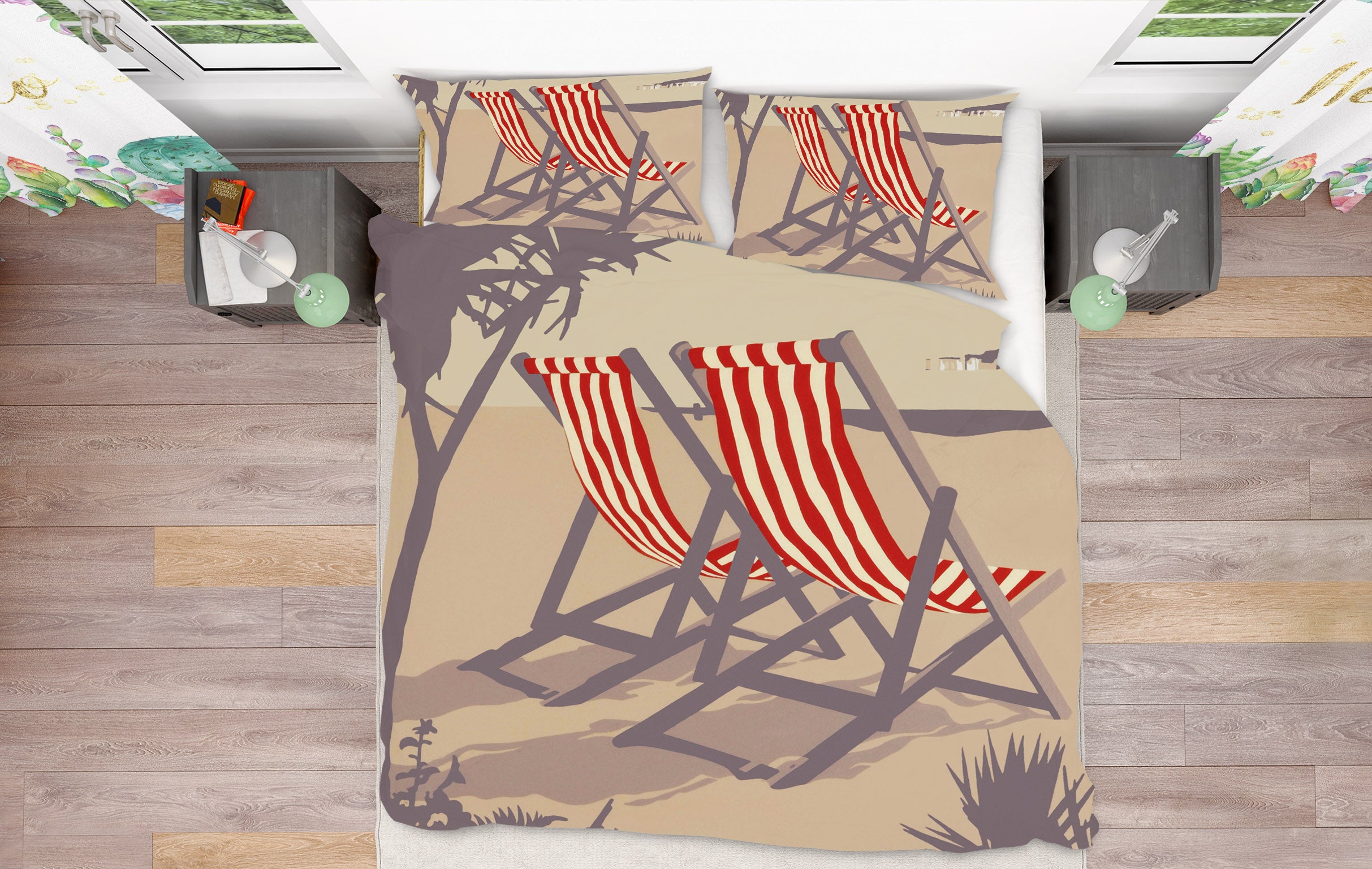 3D Bournemouth Red Deckchairs 2007 Steve Read Bedding Bed Pillowcases Quilt