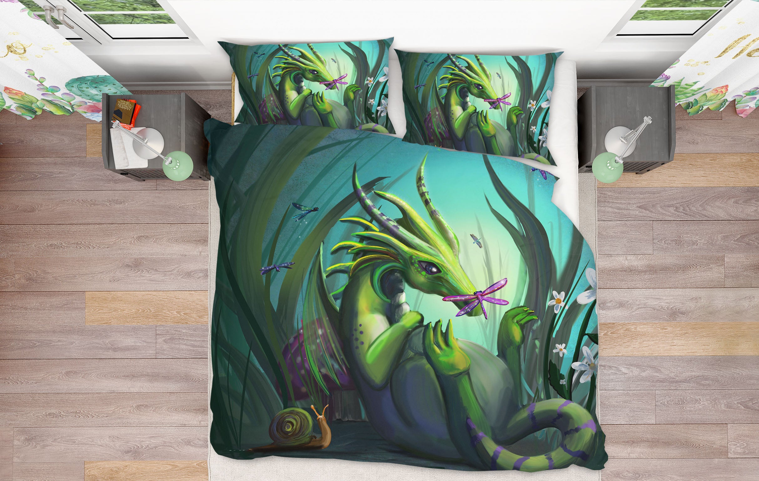 3D Green Dragon 102 Rose Catherine Khan Bedding Bed Pillowcases Quilt
