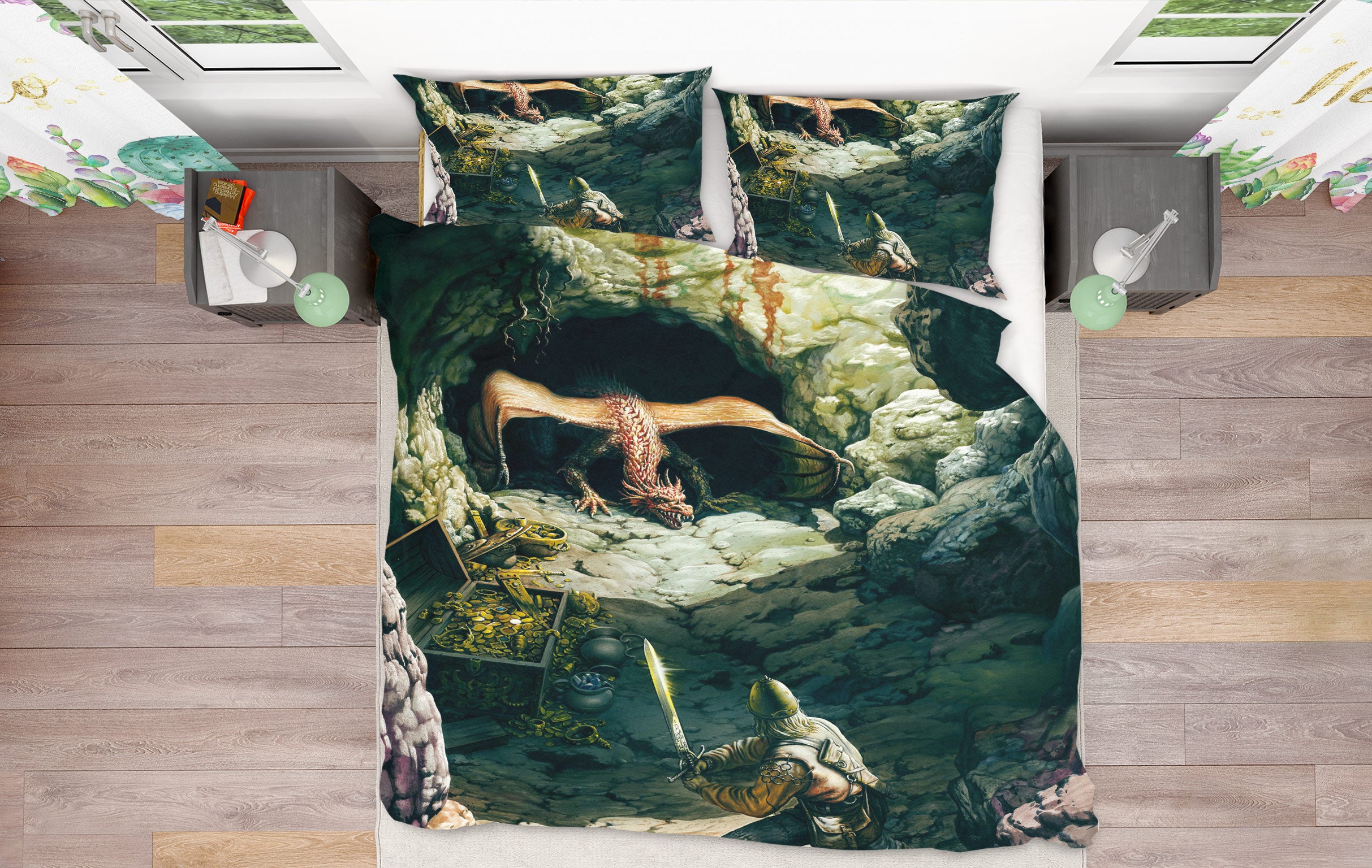 3D Stone Cave Dragon Soldier 6174 Ciruelo Bedding Bed Pillowcases Quilt