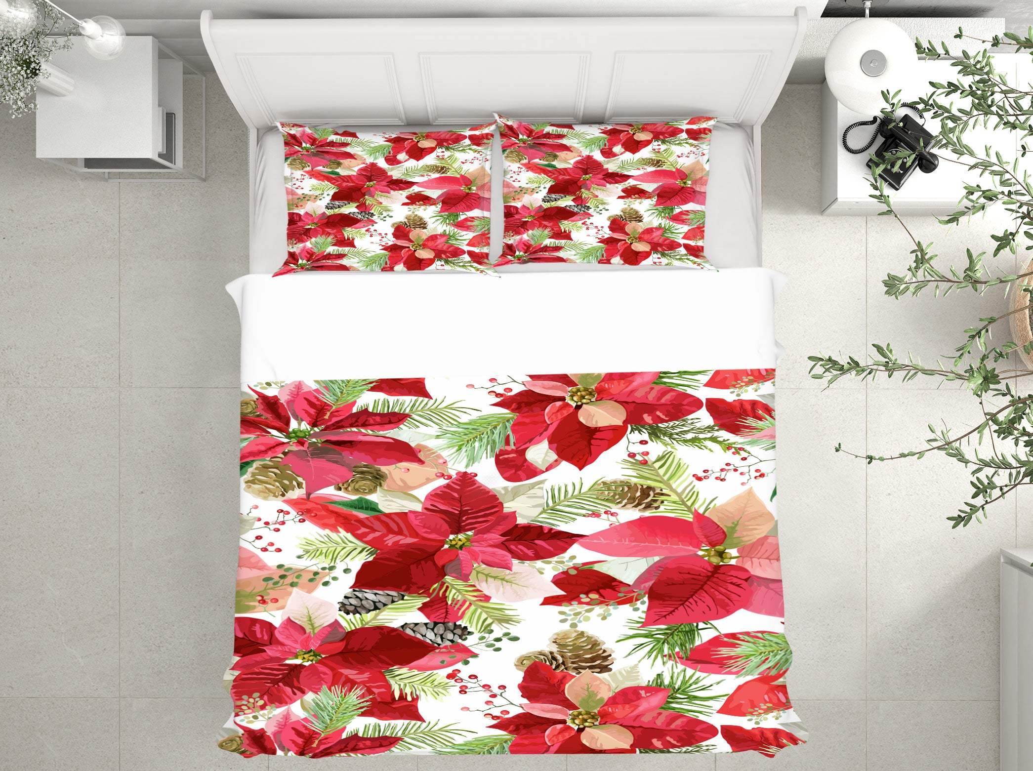 3D Red Leaves Flowers 52145 Christmas Quilt Duvet Cover Xmas Bed Pillowcases