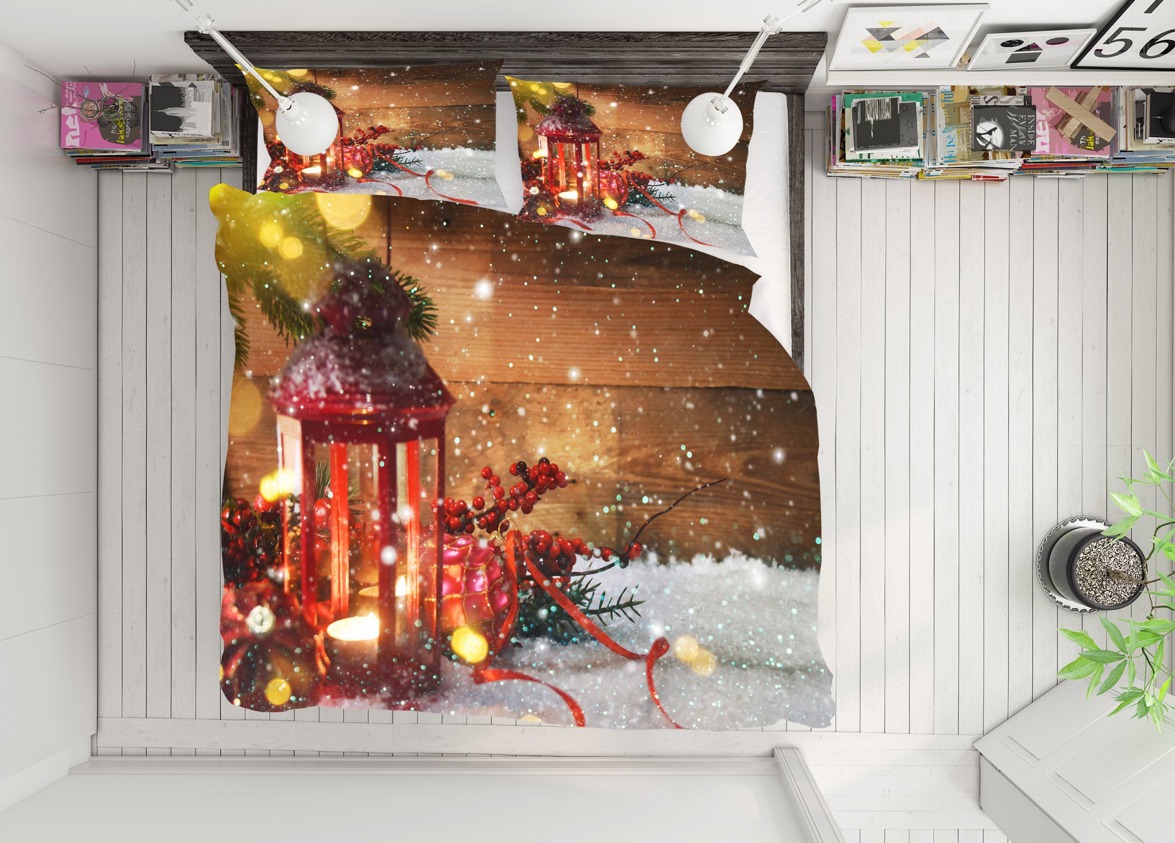 3D Snow Candle 53004 Christmas Quilt Duvet Cover Xmas Bed Pillowcases