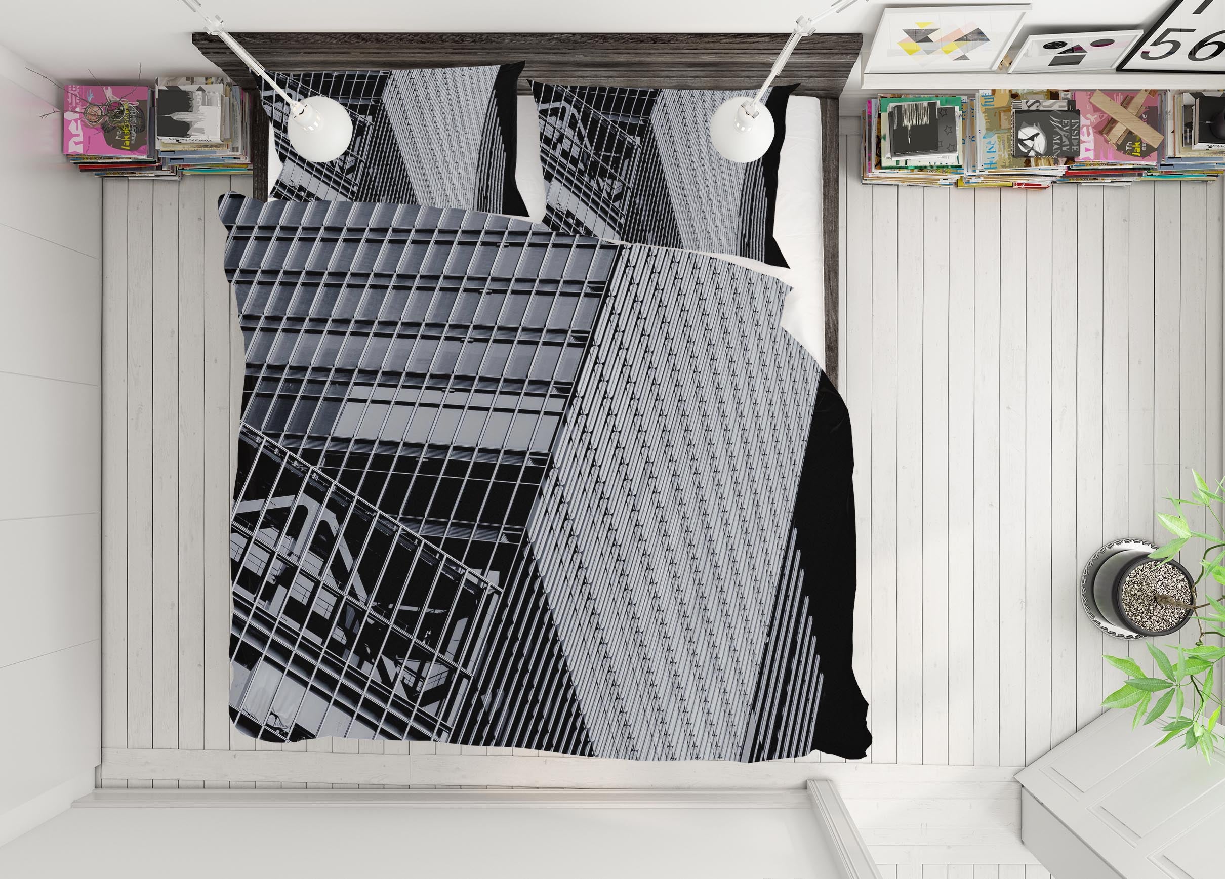 3D Tilted Building 2009 Noirblanc777 Bedding Bed Pillowcases Quilt