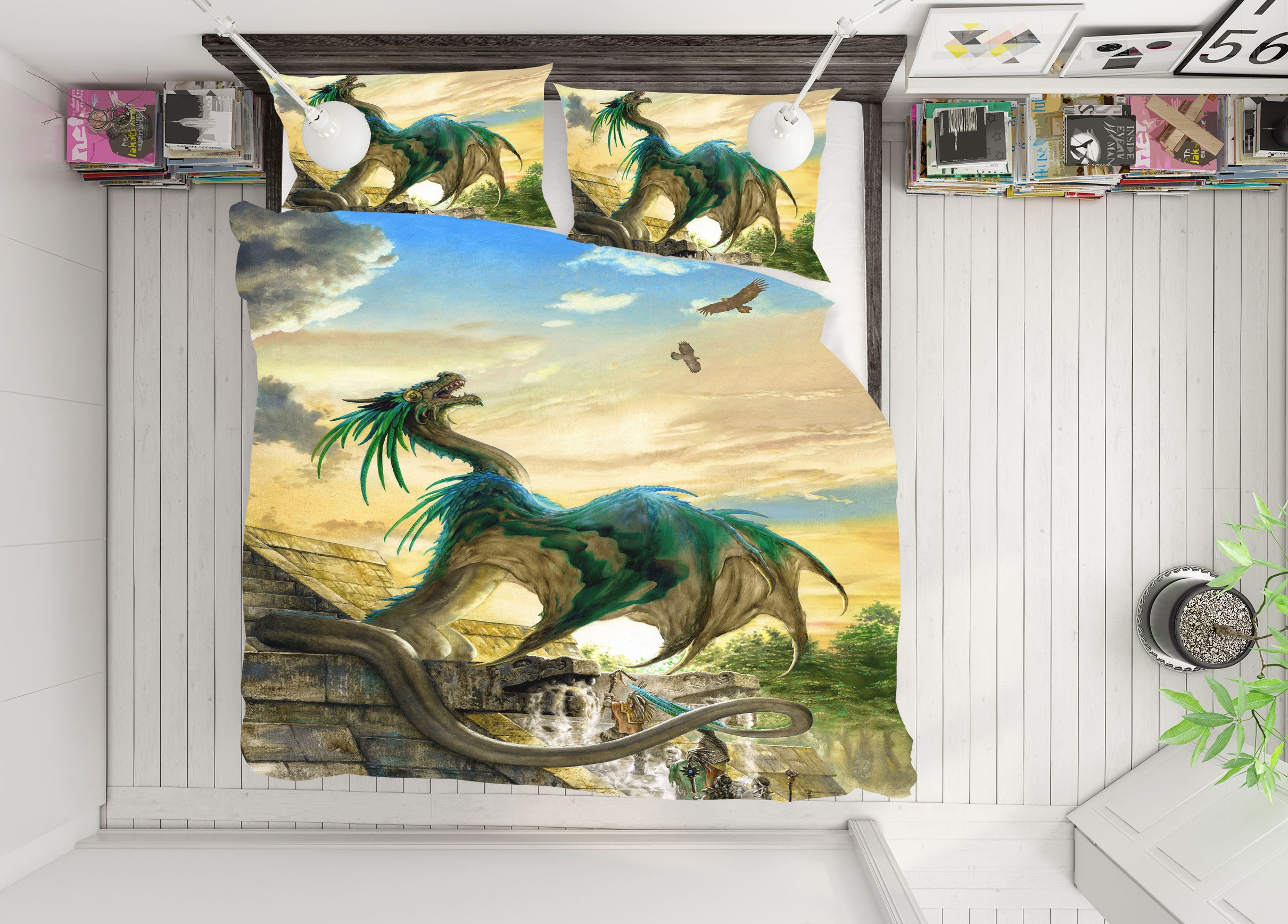 3D Sky Blue-Green Dragon 7025 Ciruelo Bedding Bed Pillowcases Quilt