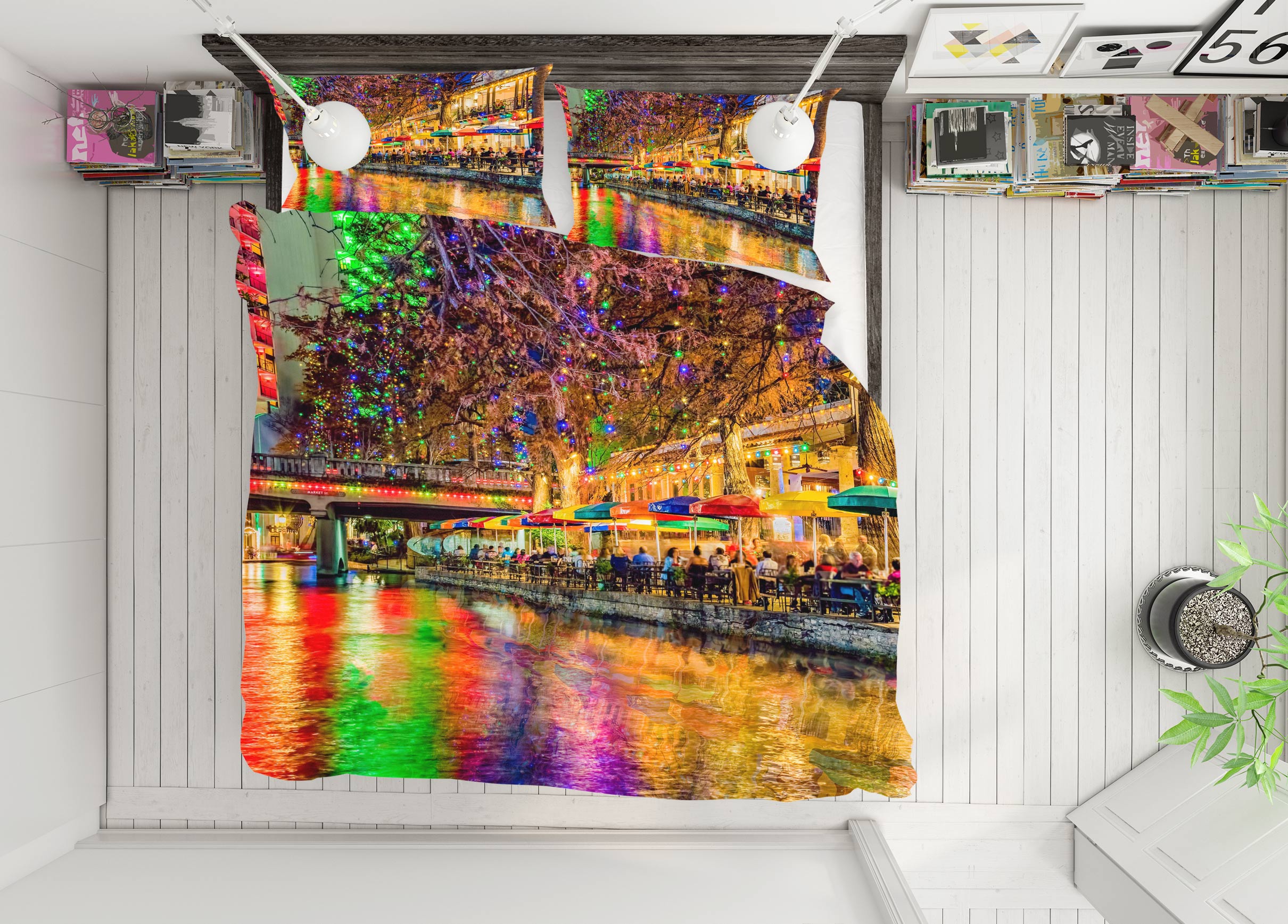 3D Riverside Colorful Lights Night 8558 Beth Sheridan Bedding Bed Pillowcases Quilt