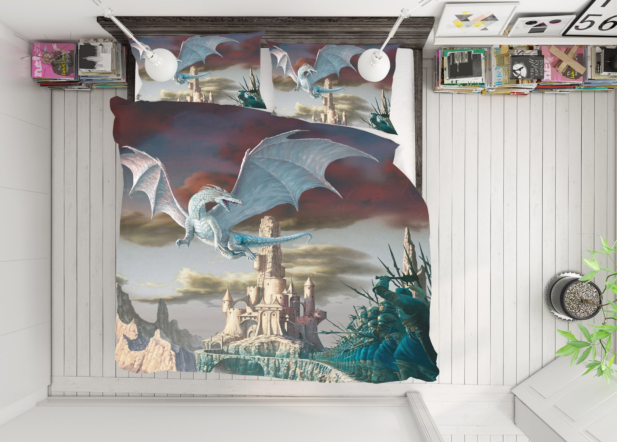 3D White Dragon Castle 6162 Ciruelo Bedding Bed Pillowcases Quilt
