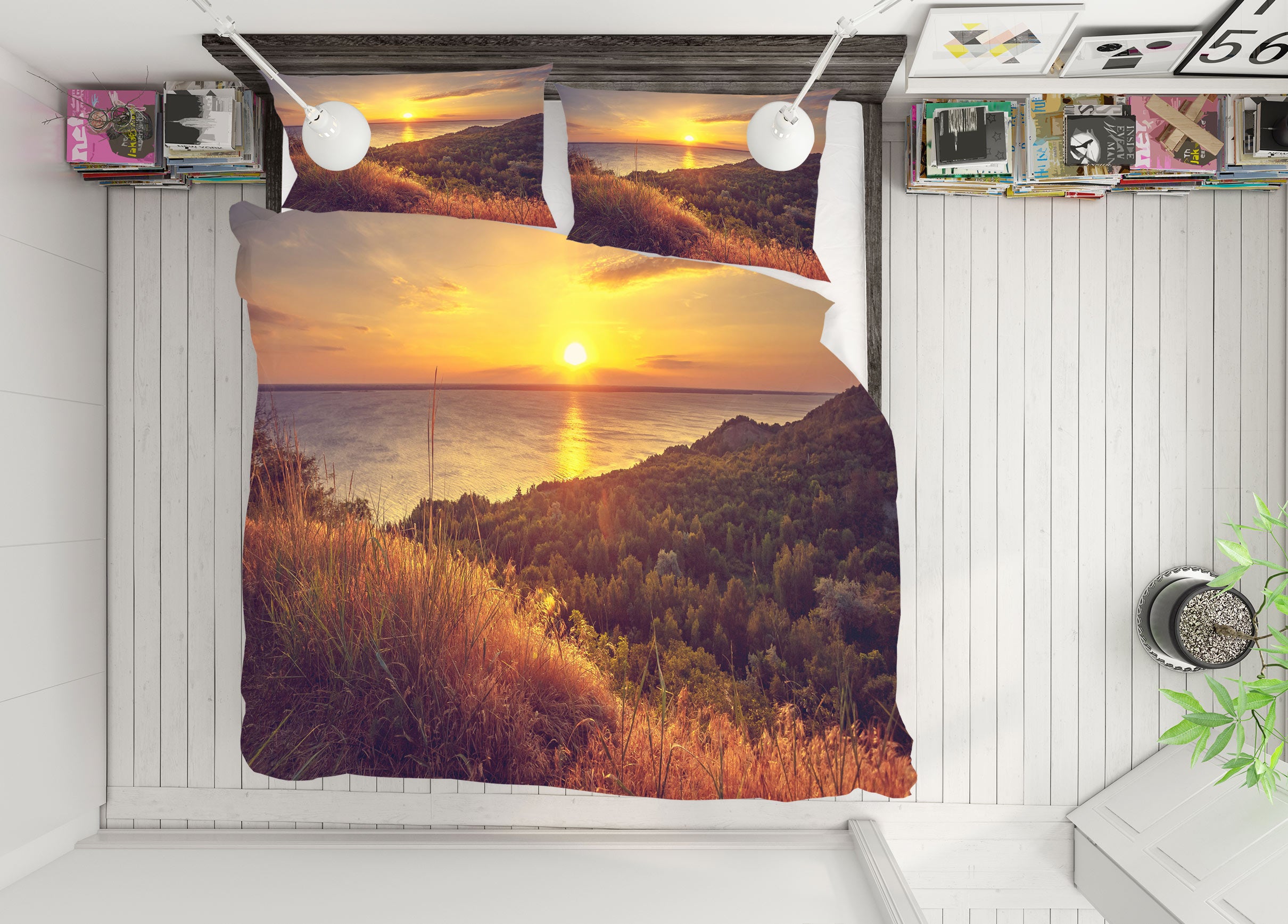 3D Sea Mountain 67118 Bed Pillowcases Quilt